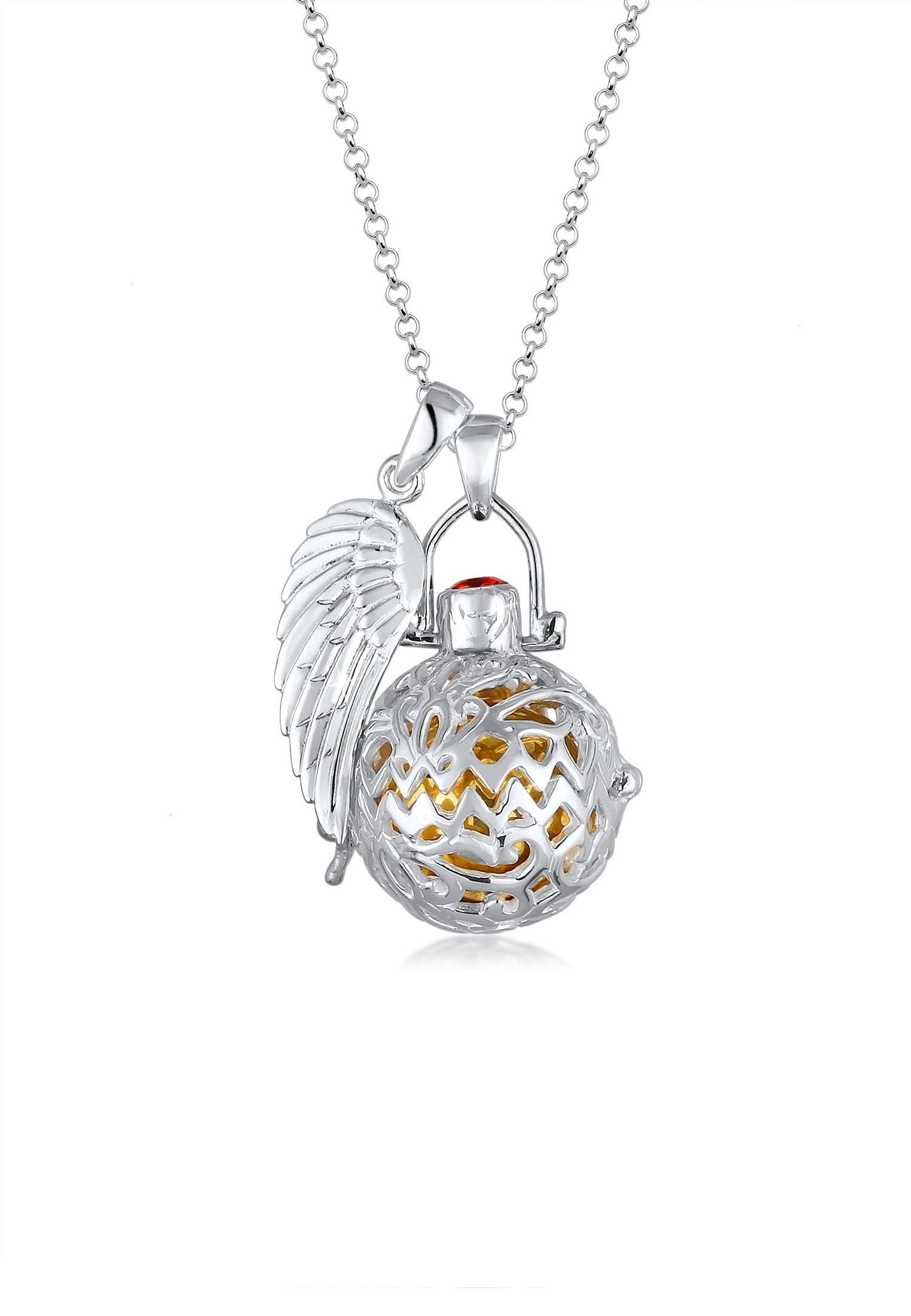 Nenalina Lange Kette »Halskette Engelsflüsterer Granat (16 mm) Flügel 925 Silber«