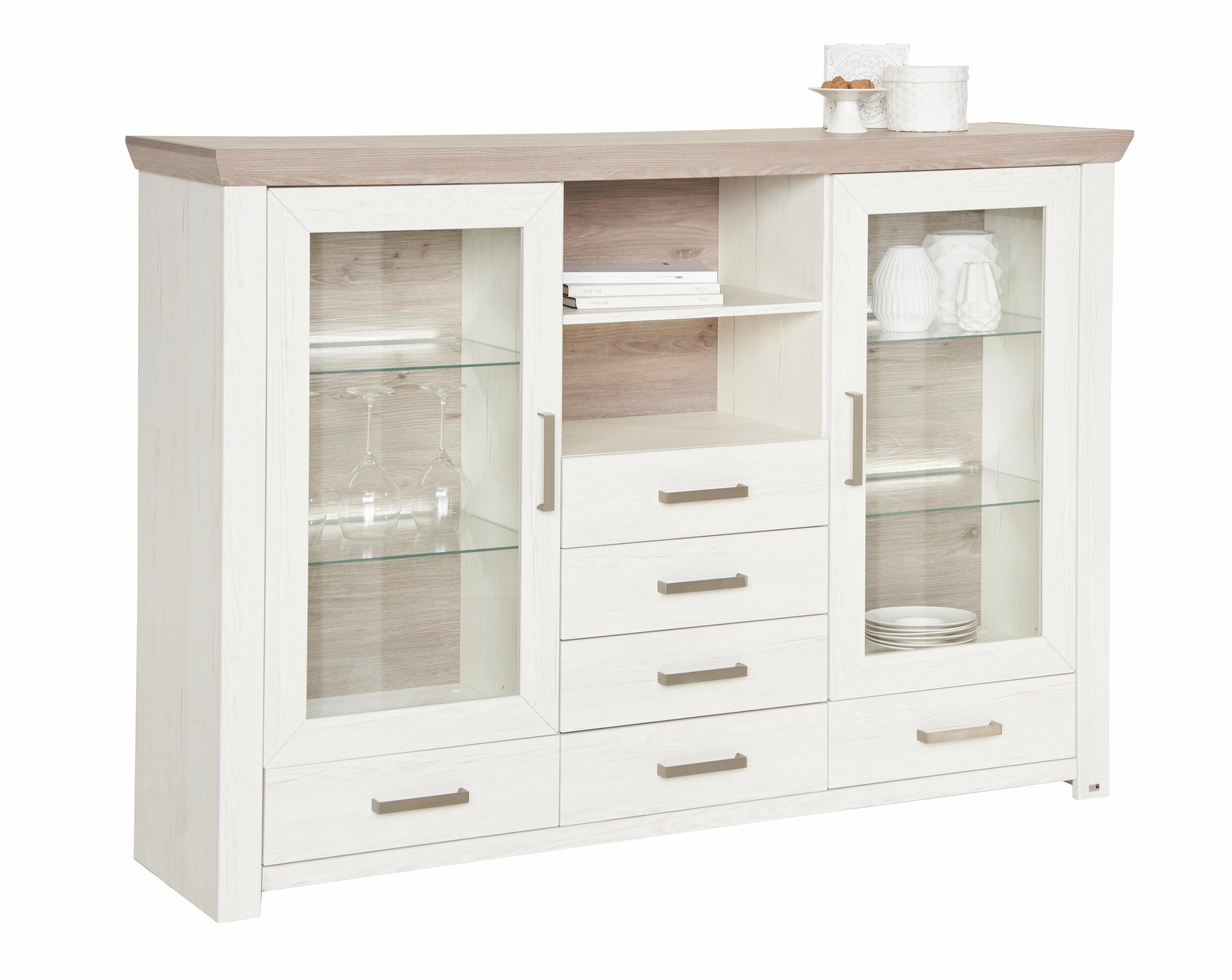 set one by Musterring Highboard »York« Typ 56, mit Glastüren, Beleuchtung optional, B 184 cm