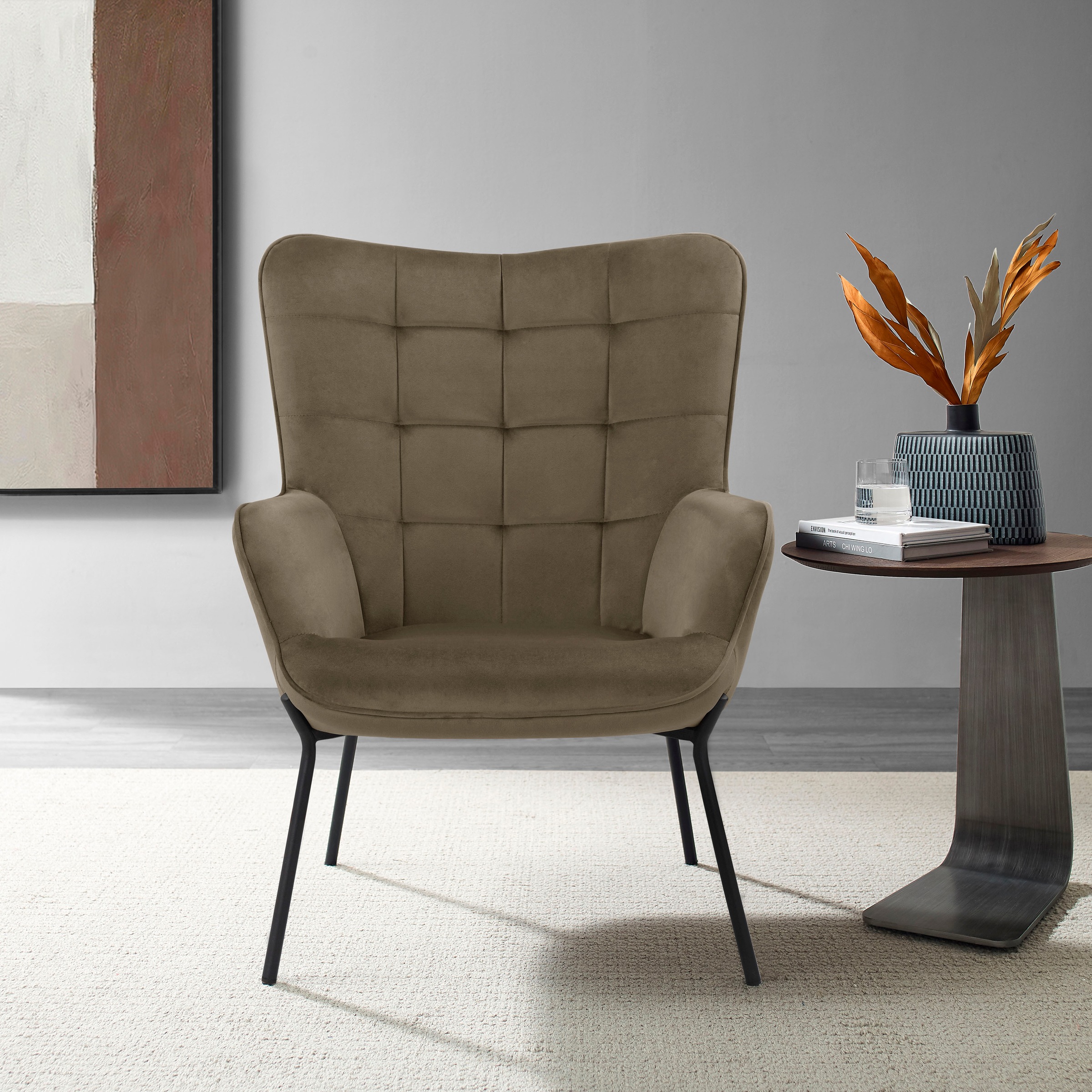 OTTO products Loungesessel »Luukas, Ohrensessel mit Metallbeinen,«, (1 St.), Stoff recyceltes Polyester, Sitz und Rücken gepolstert, Sitzhöhe 46 cm