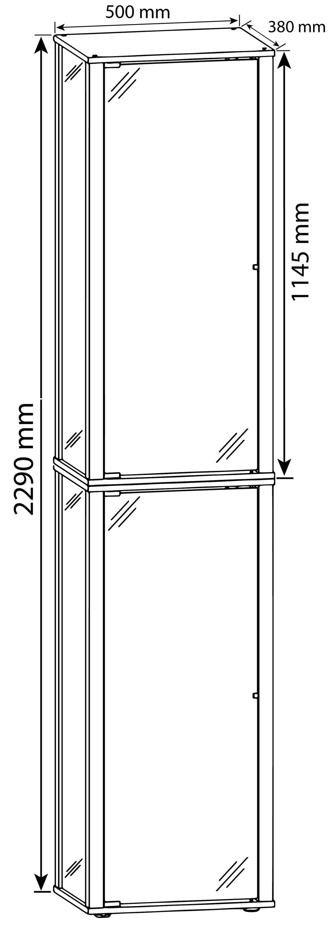 VCM Vitrine »VCM Glasvitrine stehend | Vitrine Glas mit ESG-Sicherheitsglas | Maße ca. H. 227 x B. 50 x T. 38 cm | Standvitrine Glas | Modern und platzsparend | Glas Vitrinenschrank ¿ Kavisa XXL«, (1 St.)