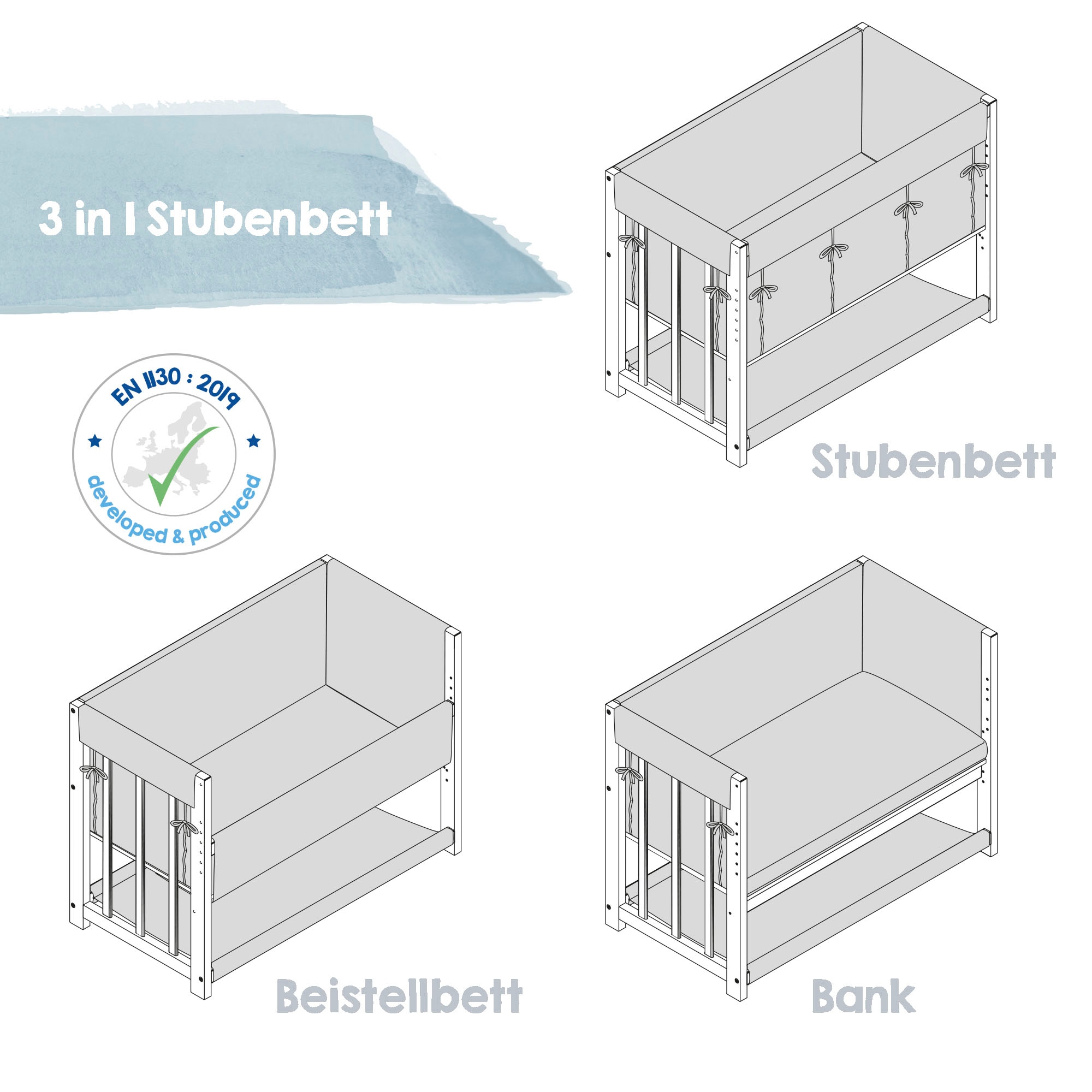 roba® Stubenbett »3in1, Miffy, weiß«, zu Elternbett oder Bank umbaubar, Liegefläche höhenverstellbar