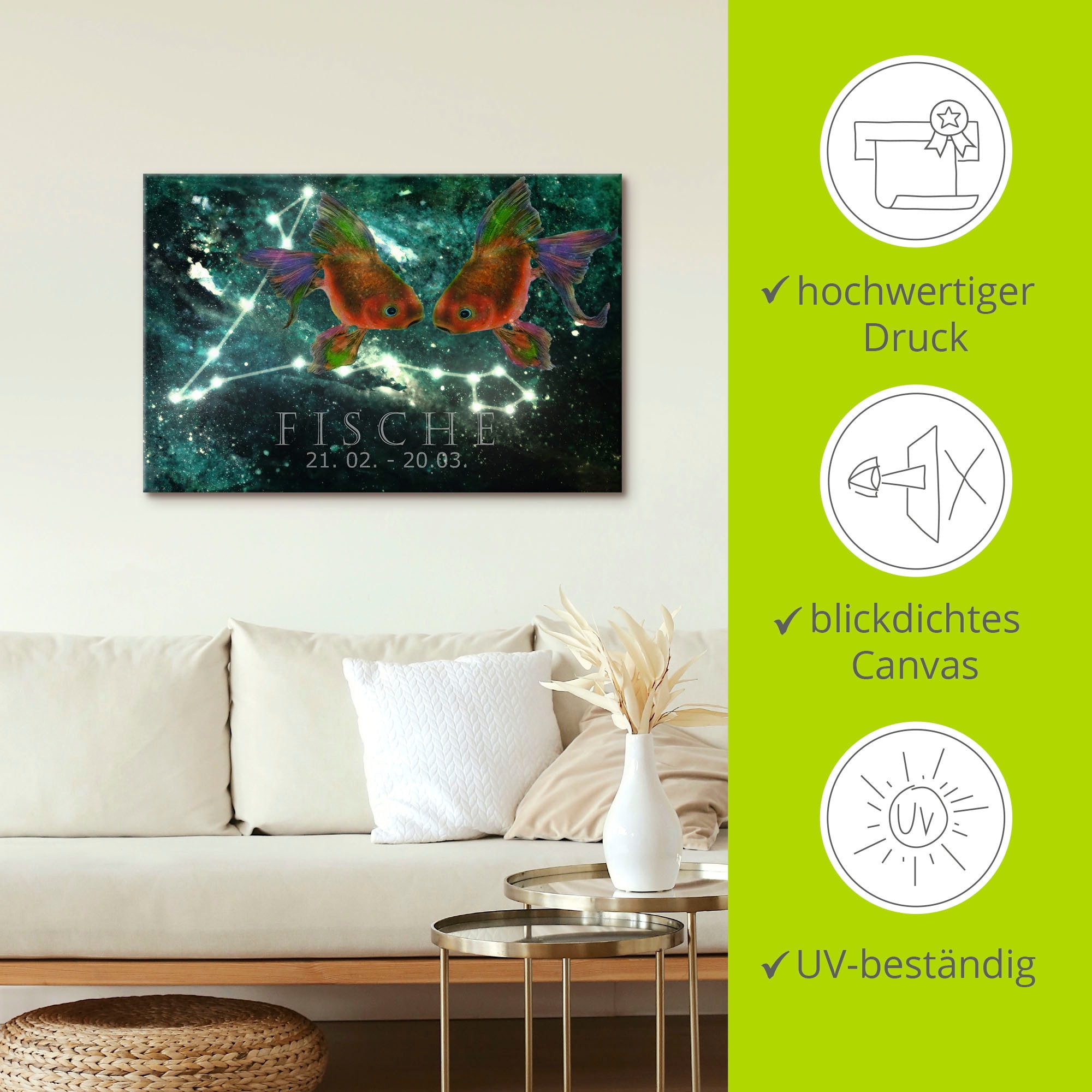Artland Leinwandbild »Sternzeichen - Fische« Bilder von Sternzeichen 1 Stk. tlg. auf Holzrahmen gespannt