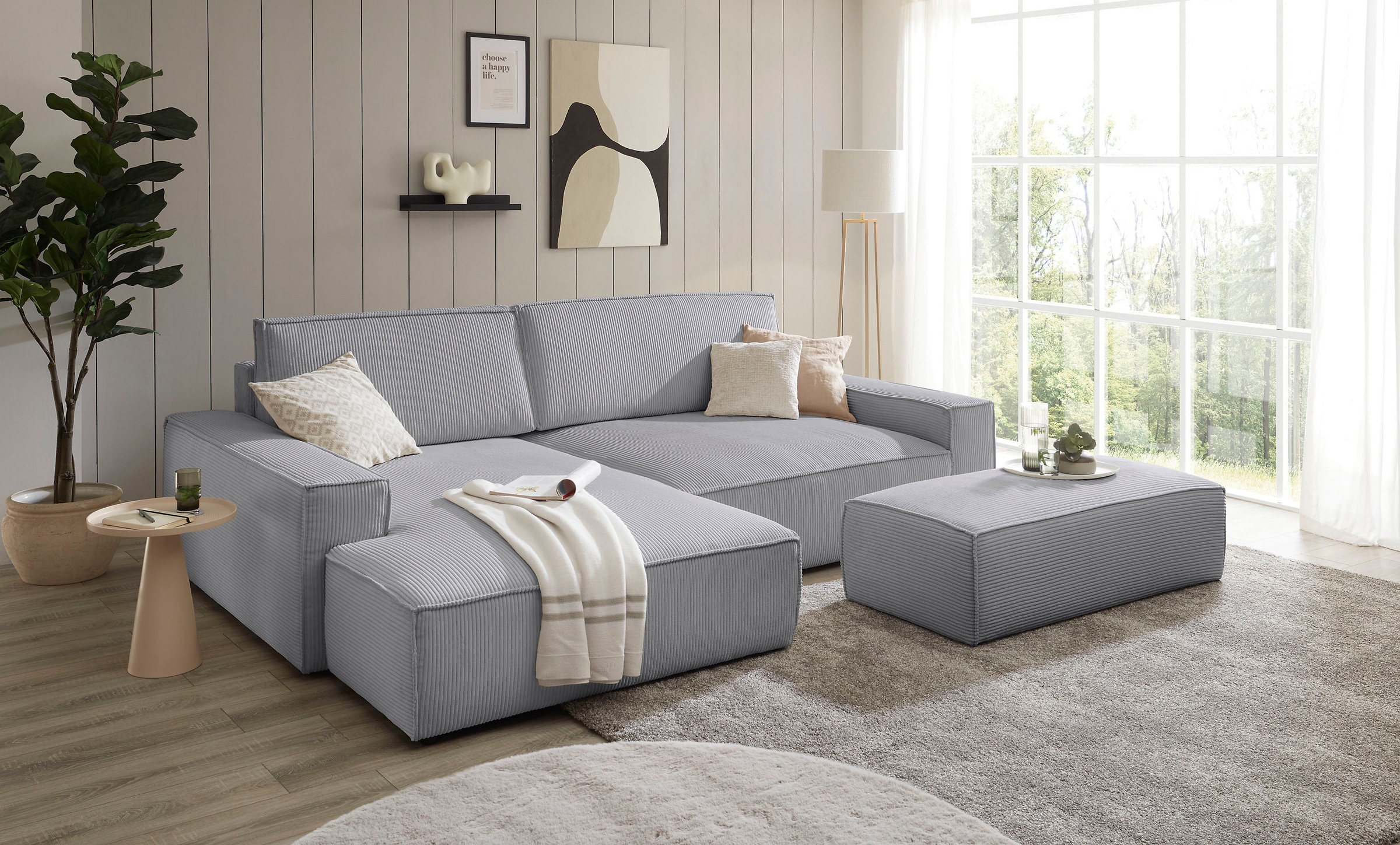 Home affaire Polsterecke »NEU: SHERWOOD XXL tief, L-Form mit Schlaffunktion, Big-Sofa mit Hocker«, (Set, 2 St.), stellbar zum Schlafsofa (Krokodilverbinder), Cord, Leinenoptik