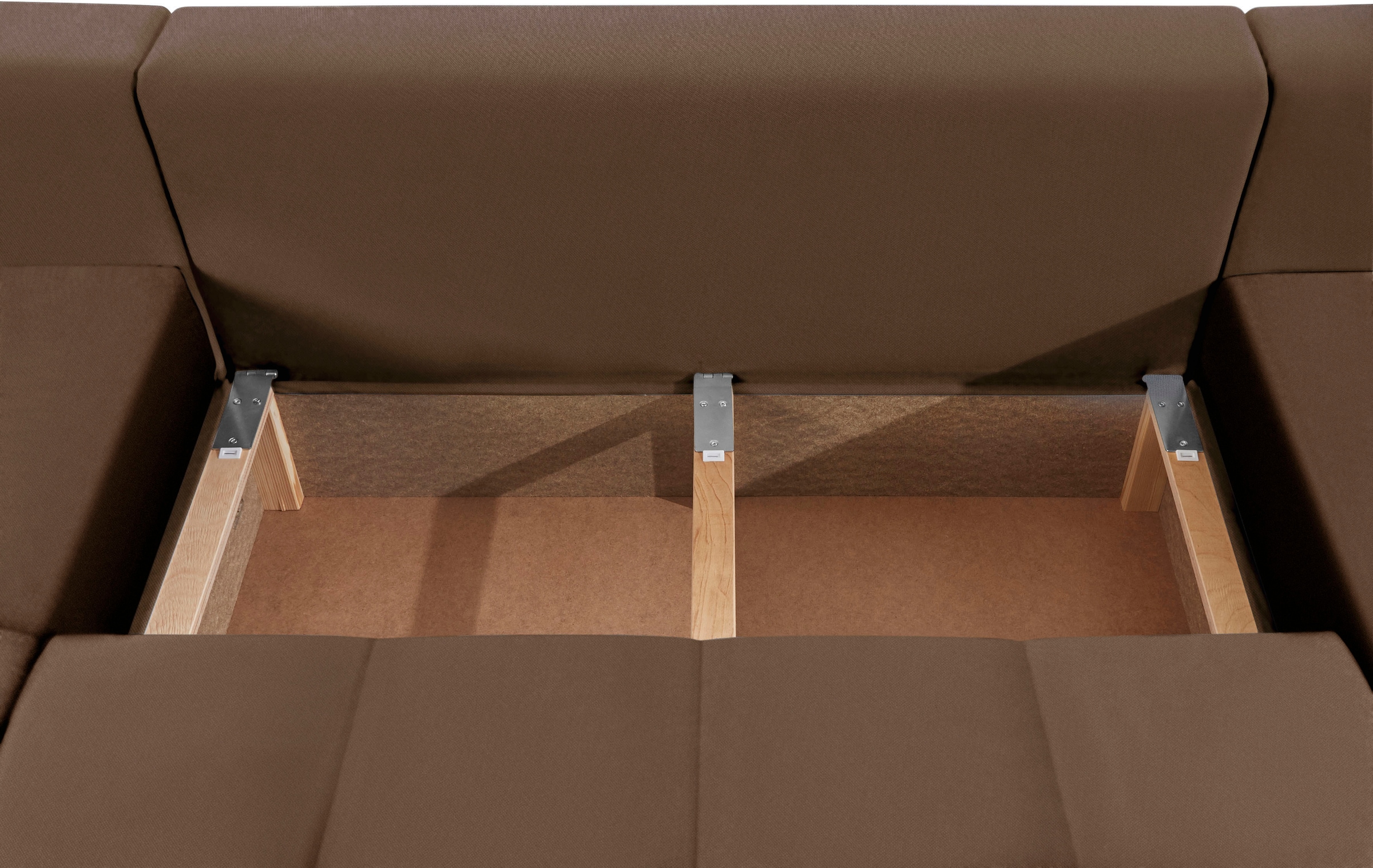 COLLECTION AB Wohnlandschaft »XL-Josy U-Form, Breite 313 cm, Flachgewebe, Struktur, Kunstleder«, inkl. Bettfunktion, Bettkasten, mit 4 gleich großen Rückenkissen