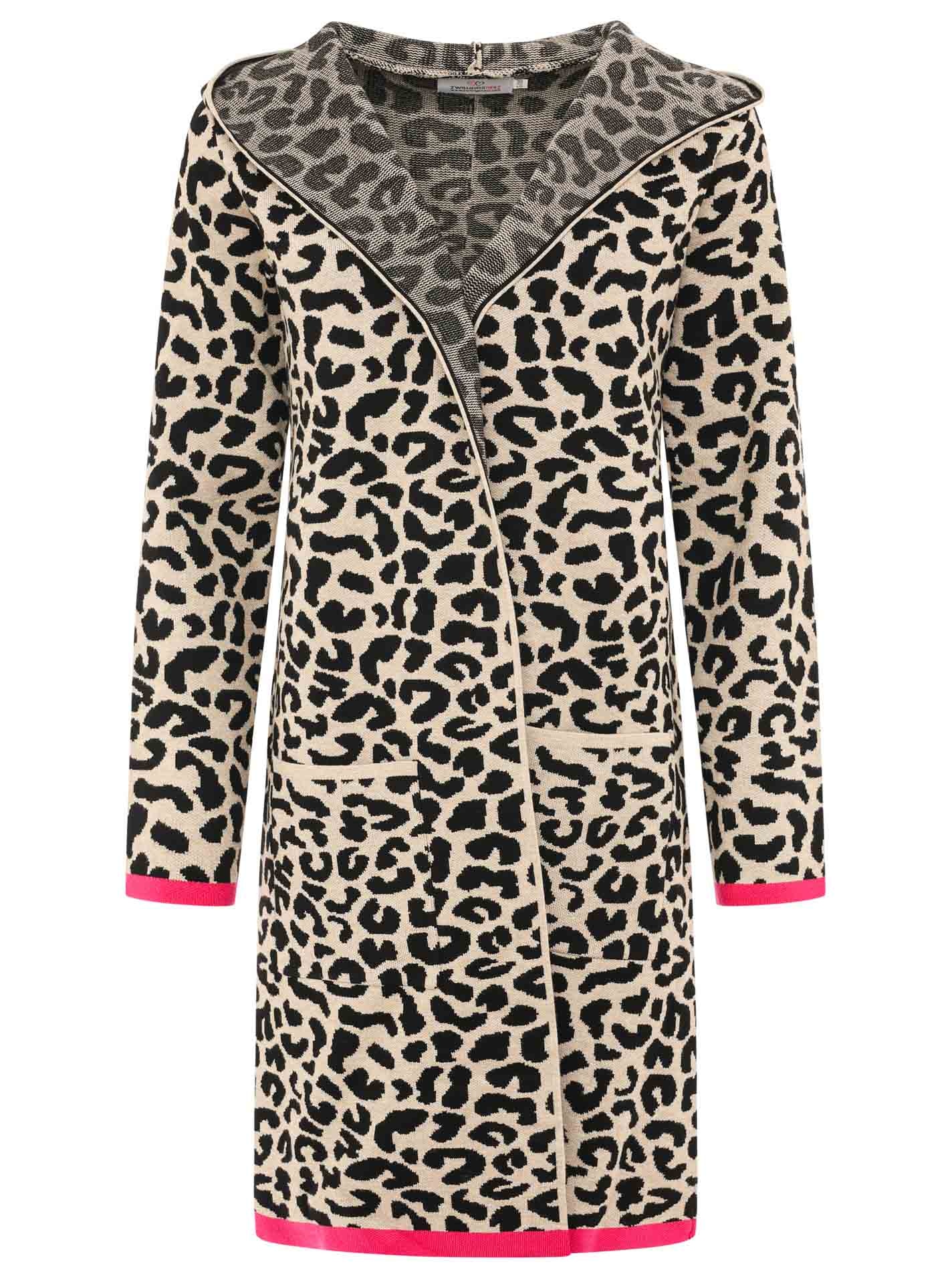 Zwillingsherz Strickjacke »"Leo Neon Kante"« Leoparden-Muster, Neon-Details, Langarm, Kapuze, ohne Verschluss