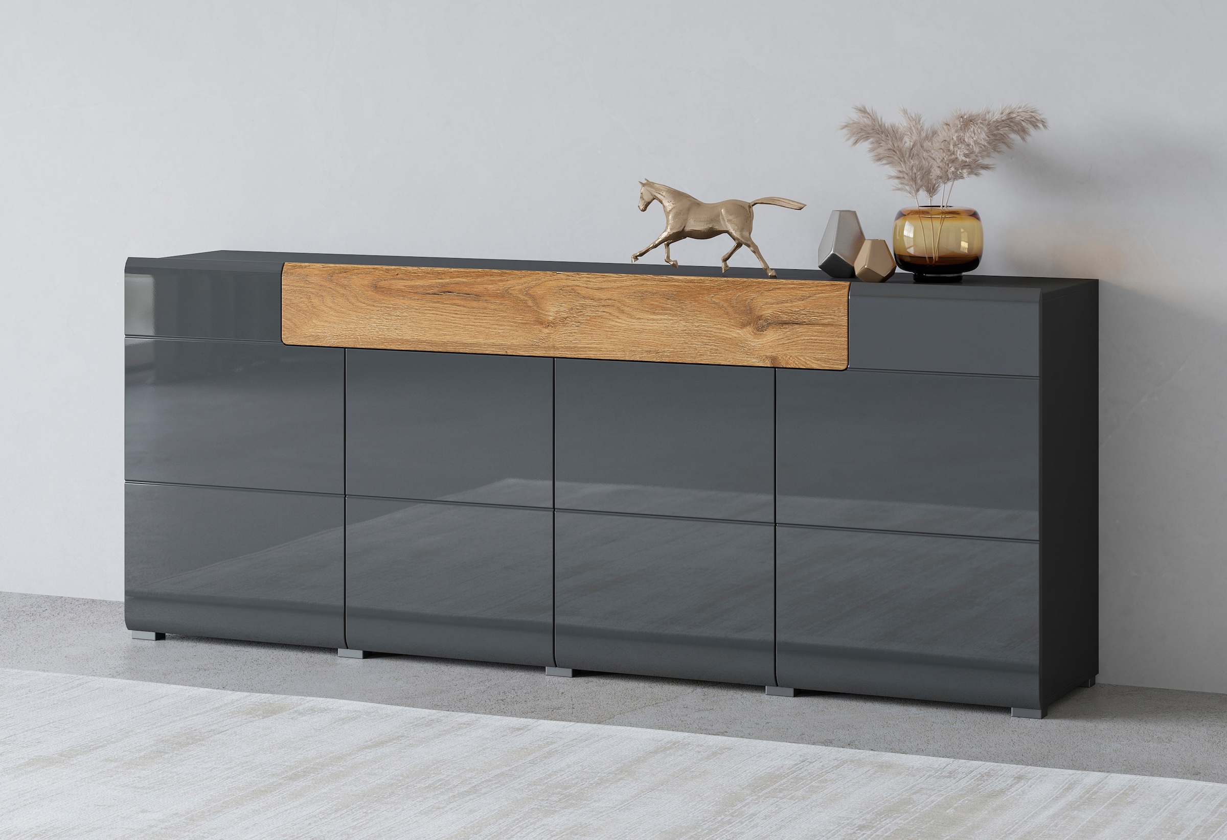 INOSIGN Sideboard »Toledo,Breite 208cm,moderne Kommode mit dekorative Fräsungen,grifflos«,...