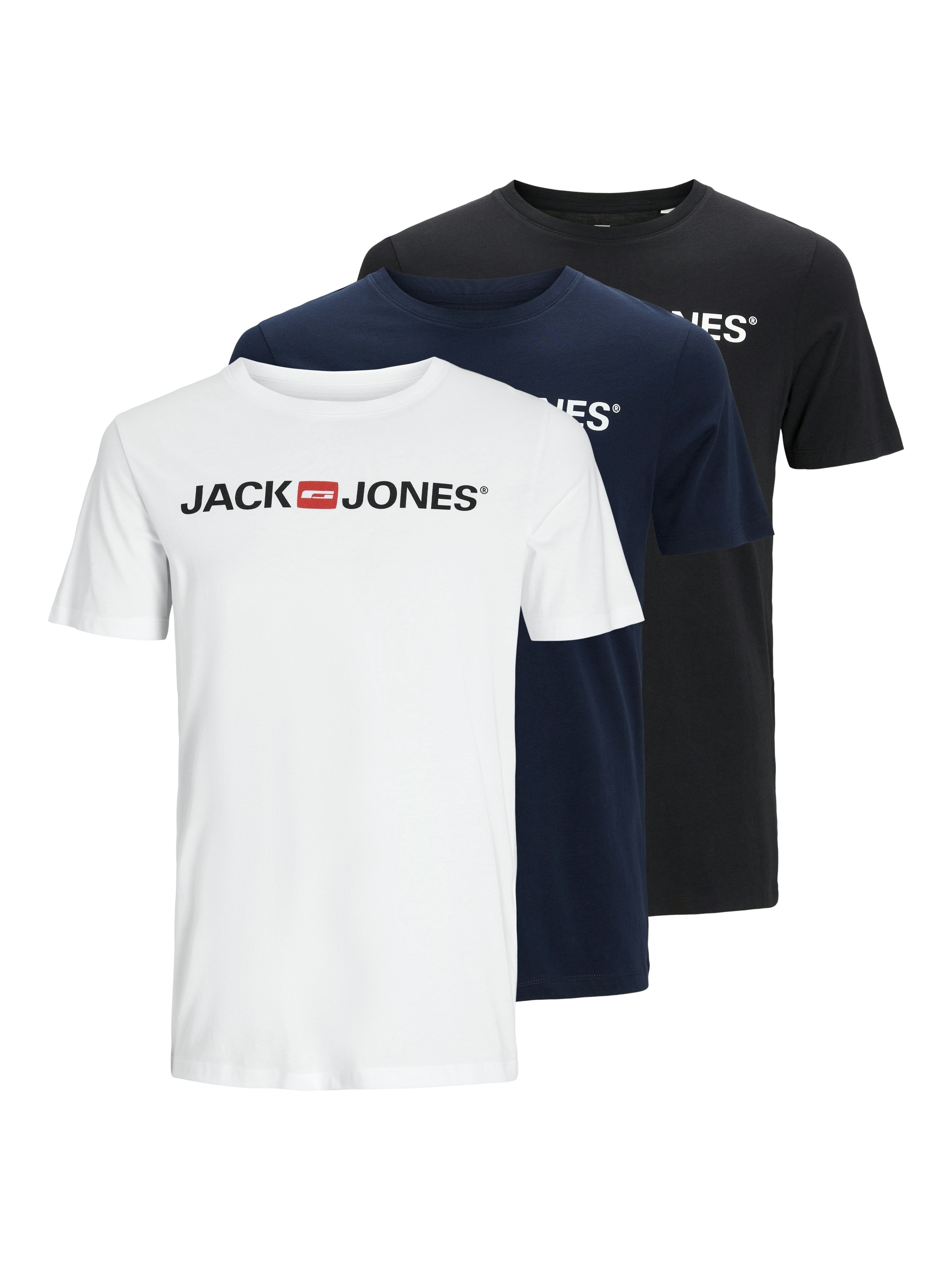 Jack & Jones Rundhalsshirt »JJECORP im 3er Pack mit Print und Rundhalsausschnitt«, 3 Stk. unifarben, modisch, regular fit, Baumwolle, Rundhals
