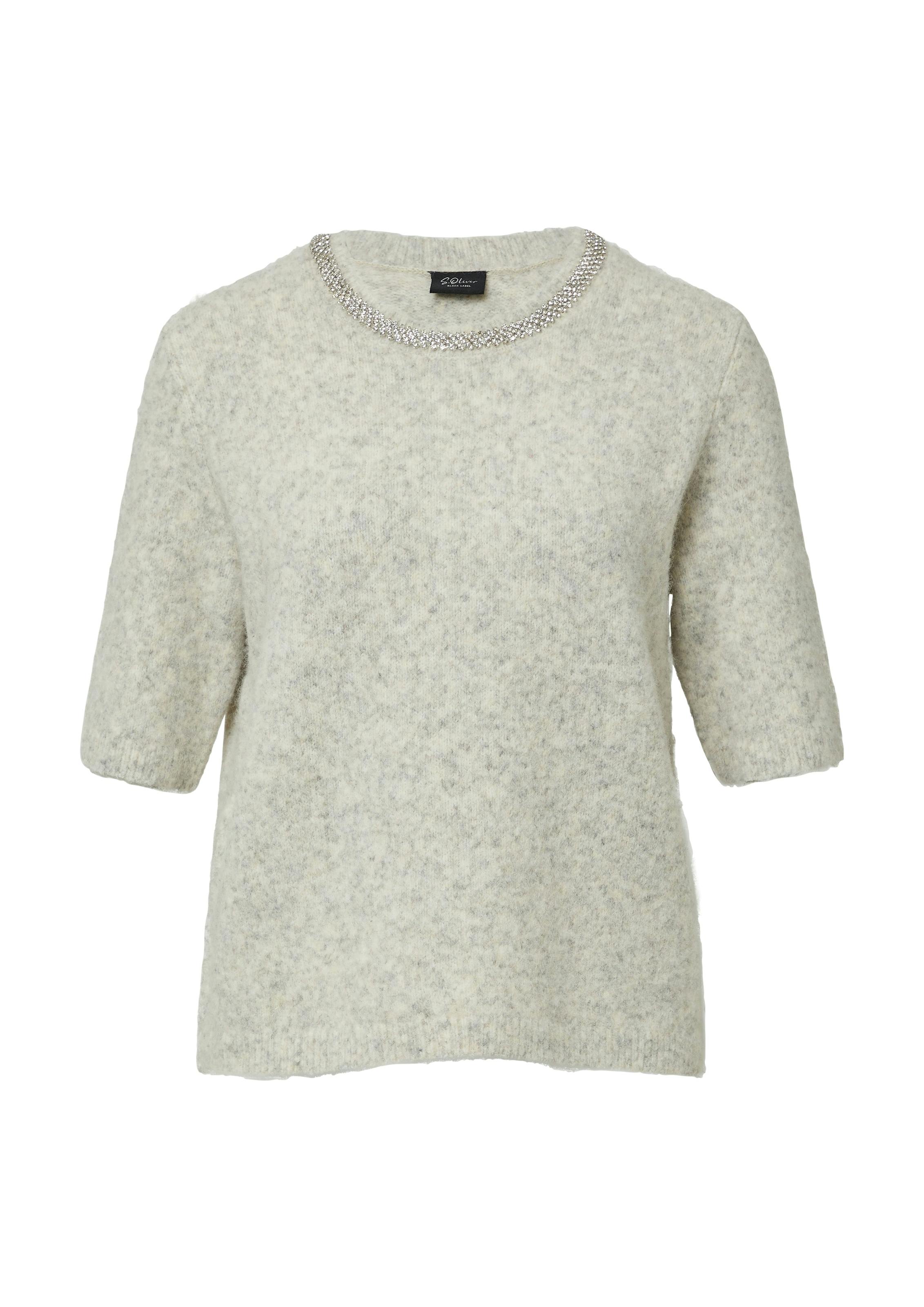 s.Oliver BLACK LABEL Strickpullover halbarm, mit Glitzersteinen besetzter Rundhals
