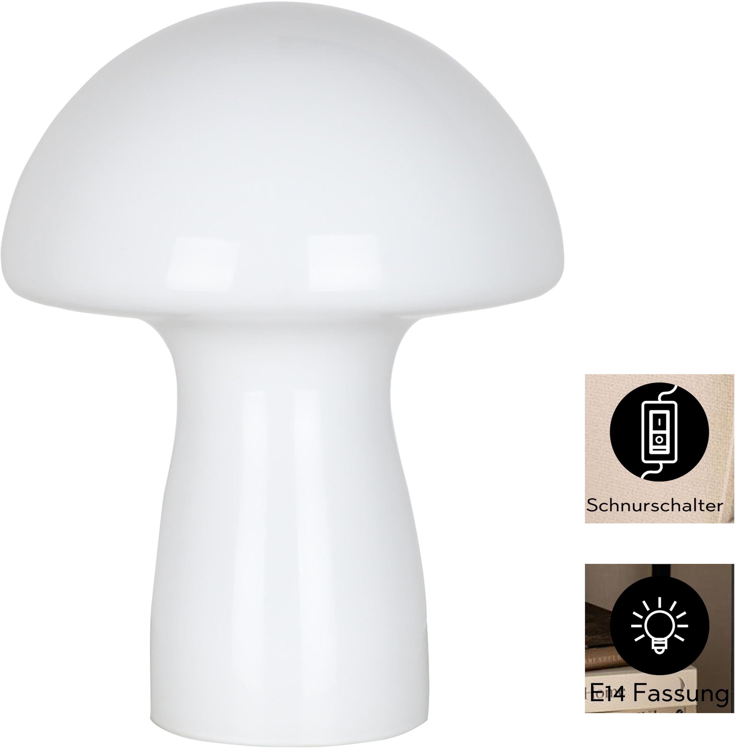 OTTO home Tischleuchte »Grunni« E14 1 Stk. Pilz-Tischleuchte: Opalglas, E14, stilvoll für Nachttisch & mehr