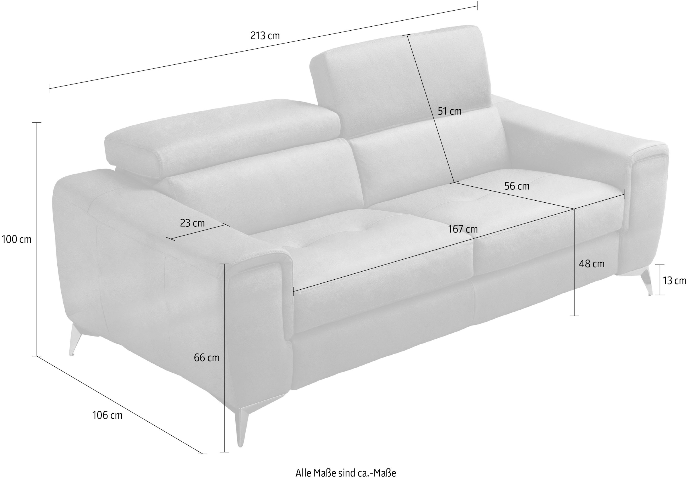 Egoitaliano 2,5-Sitzer »Francine, Designsofa, Loungesofa, Breite 213 cm, Fußfarbe chrom« Designfuß, Luxus-Microfaser Lederoptik, cognac