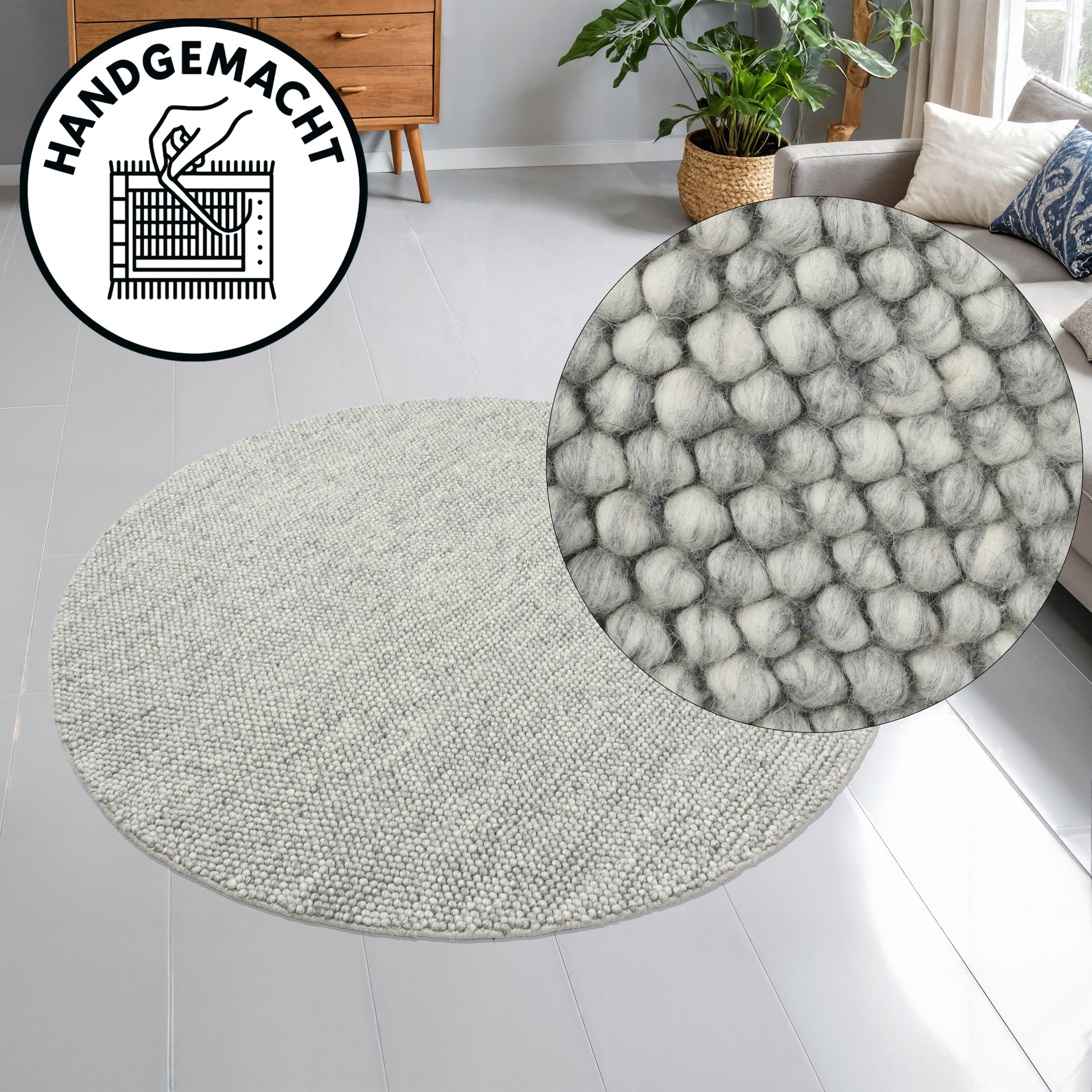 OTTO home Wollteppich »Wolly, Wolle« rund 14 mm Höhe handgewebt, Handweb Teppiche, Wohnzimmer, Schlafzimmer, Esszimmer