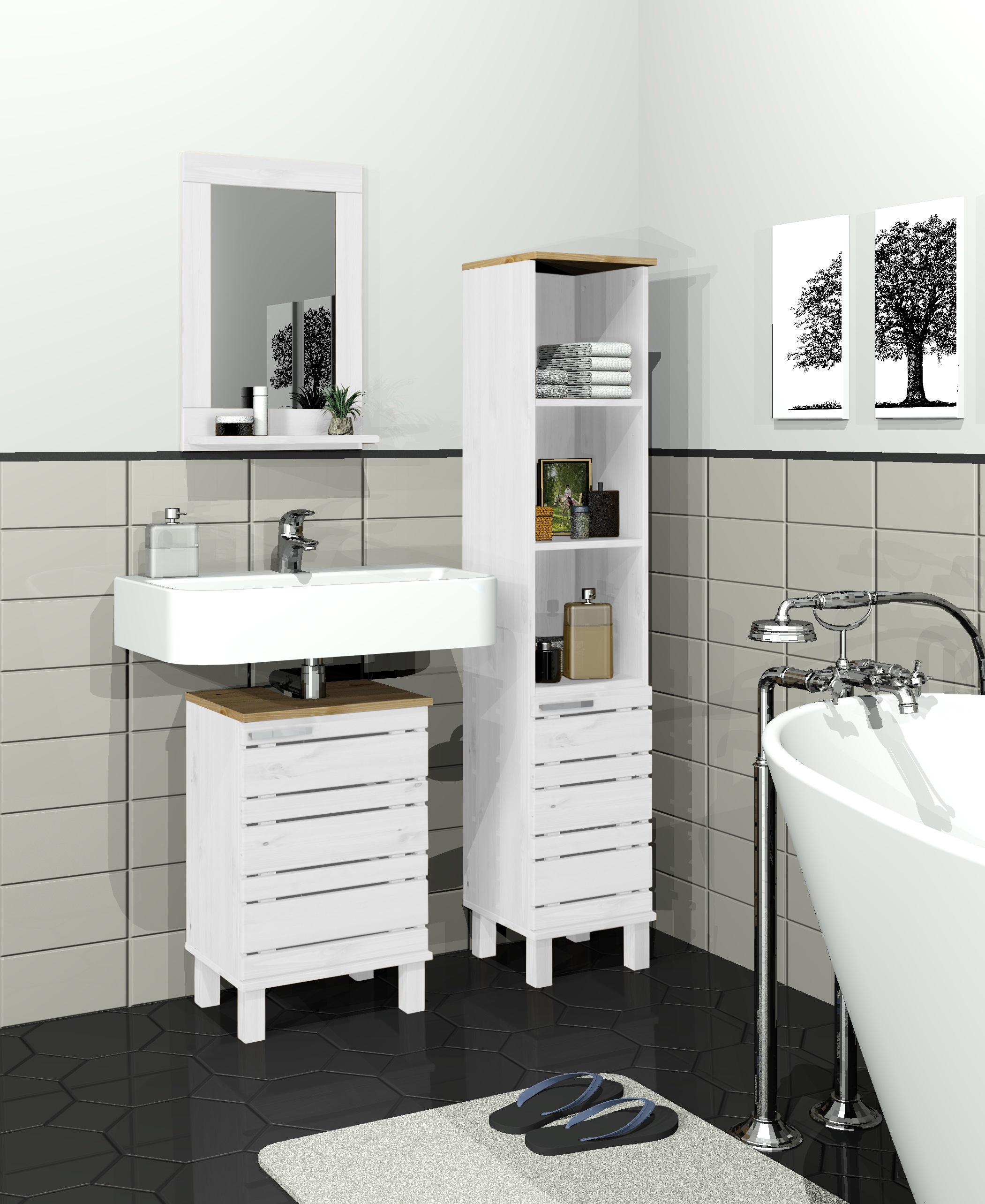 Home affaire Waschbeckenunterschrank »JOSIE«, Breite 40 cm, aus Massivholz, Metallgriff, 1 Tür