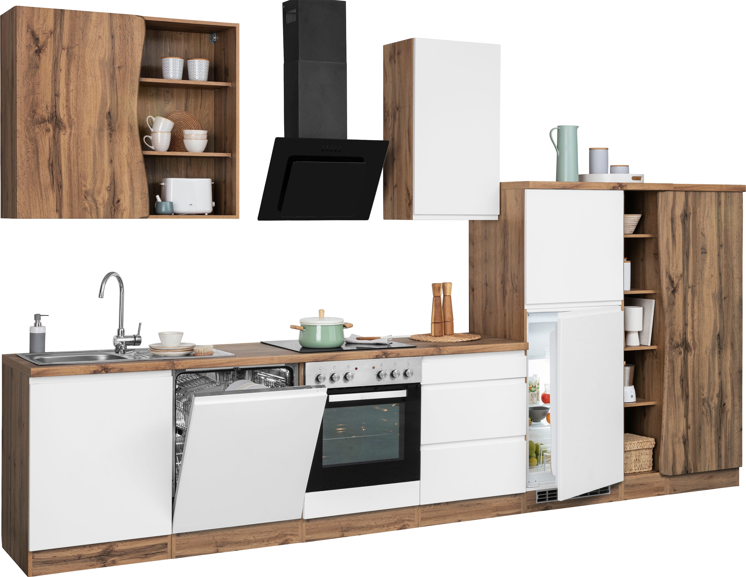 HELD MÖBEL Küche »Bruneck«, 380cm breit, wahlweise mit oder ohne E-Geräte,  hochwertige MDF-Fronten auf Raten kaufen