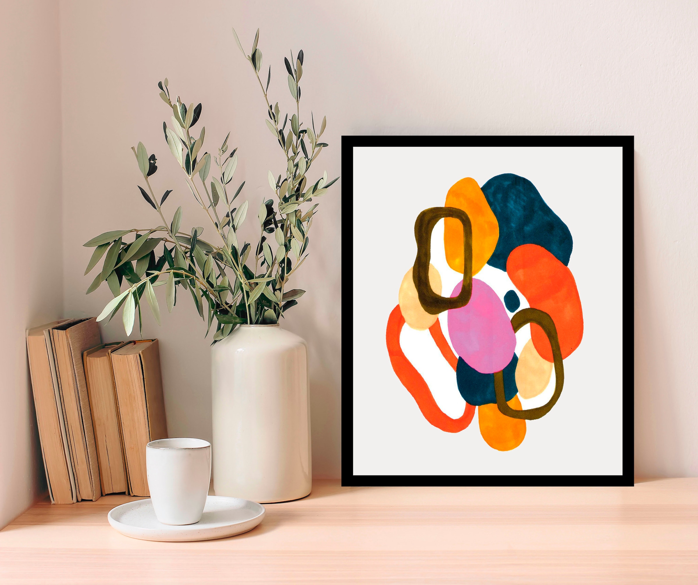 queence Bild »Joko«, Abstrakt-Kunst-Gemälde-Figuren-Modern, (1 St.), HD Premium Poster-Druck inkl. Holzrahmen