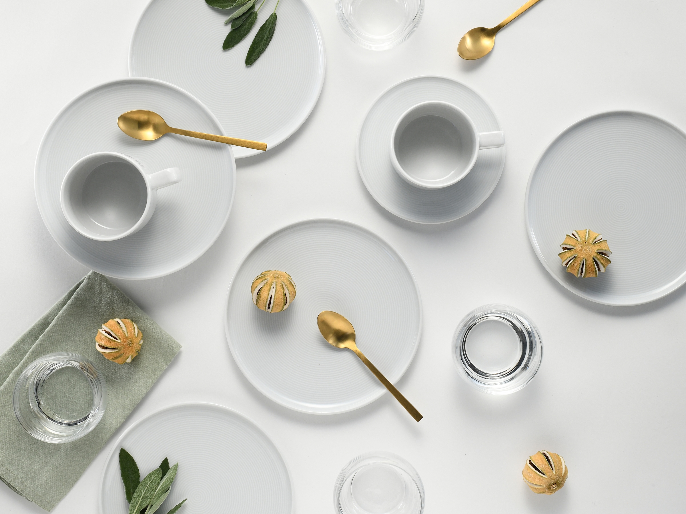 CreaTable Kaffeeservice »Session, Service, 18-tlg.« Teller ohne Fahne mit großem Spiegel, Elegantes Rillenrelief