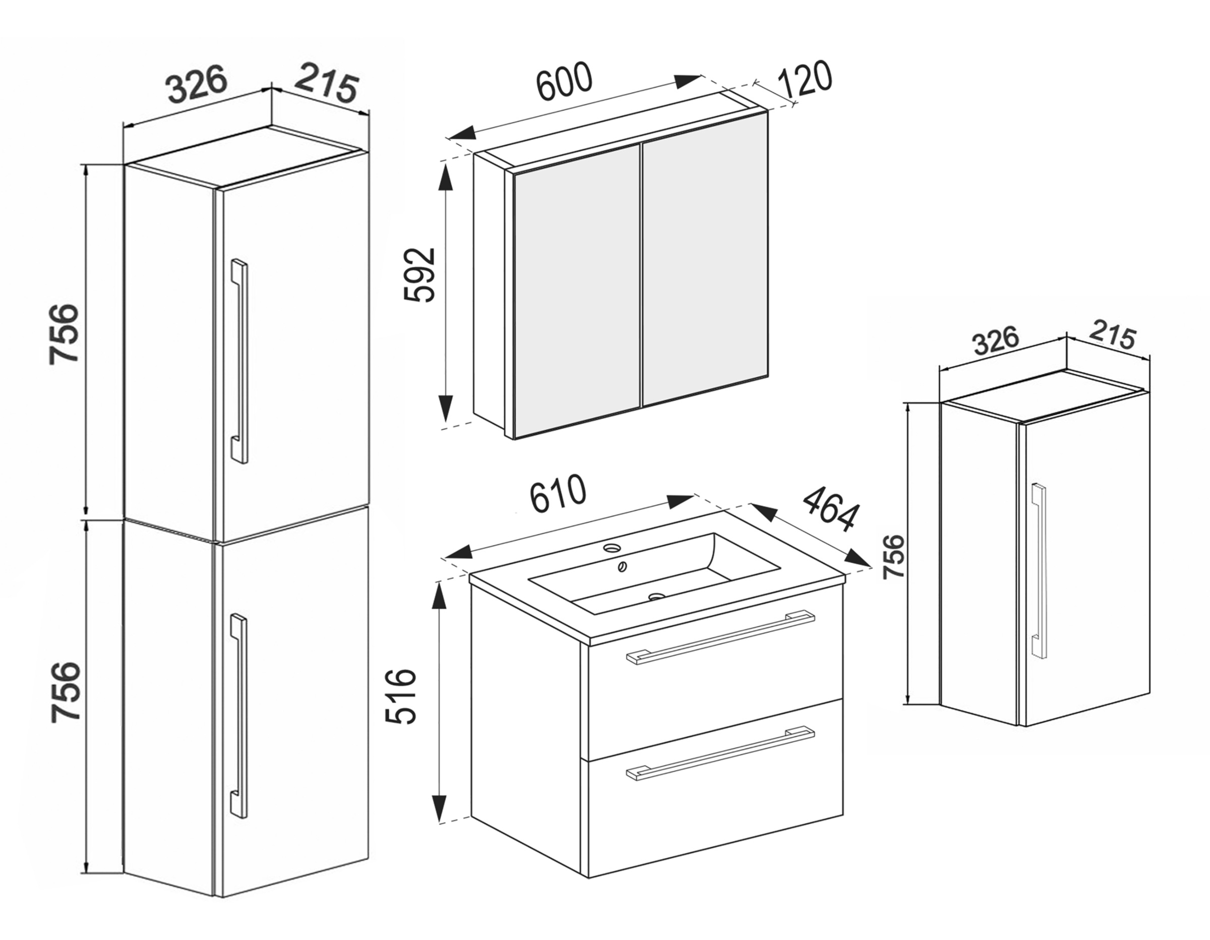 VCM Waschtisch »5-tlg. Waschplatz Waschtisch Badinos Schublade SC« 5 Stk. tlg.