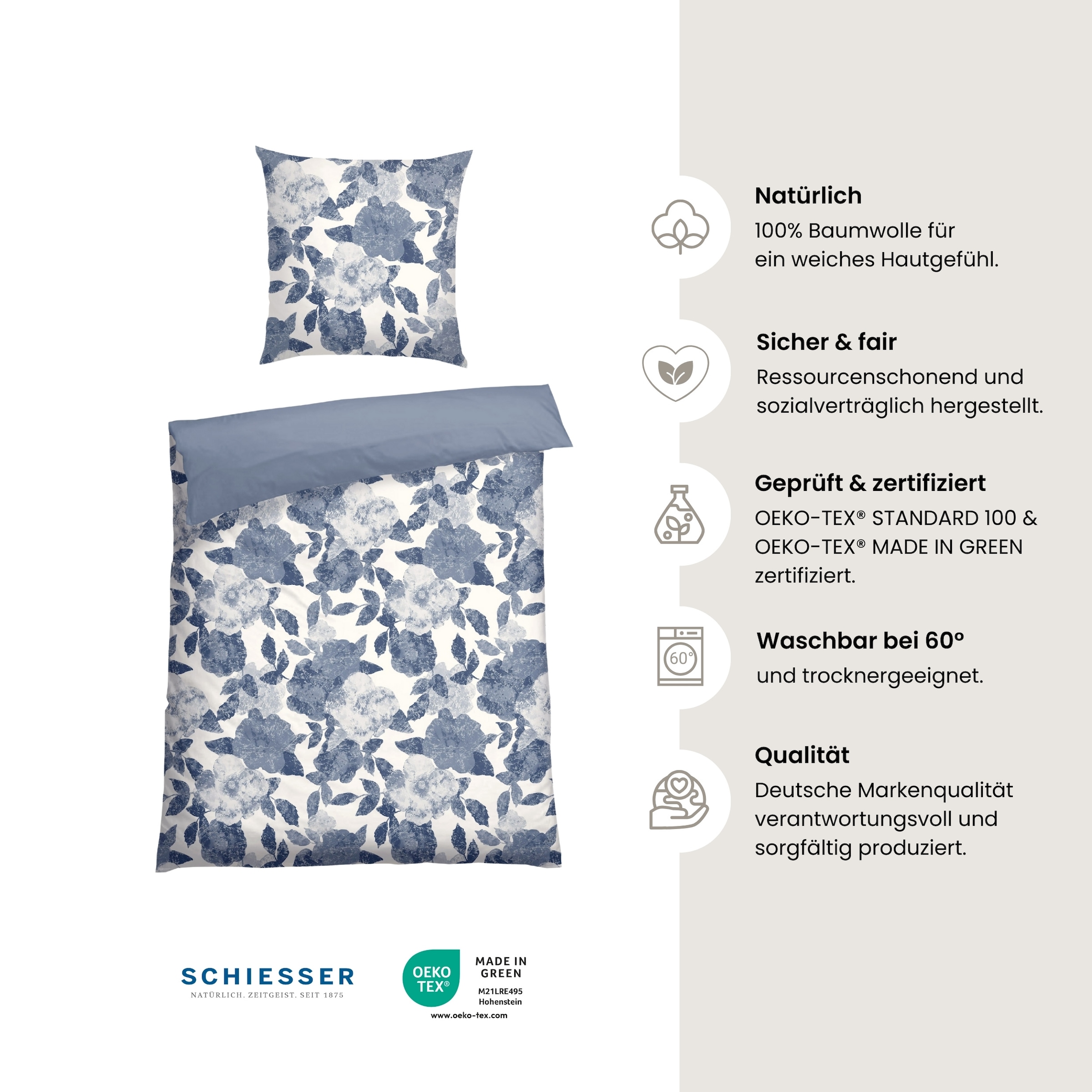Schiesser Wendebettwäsche »Elisa aus weicher Baumwolle mit hübschen Blumenmotiv«, Made in Green
