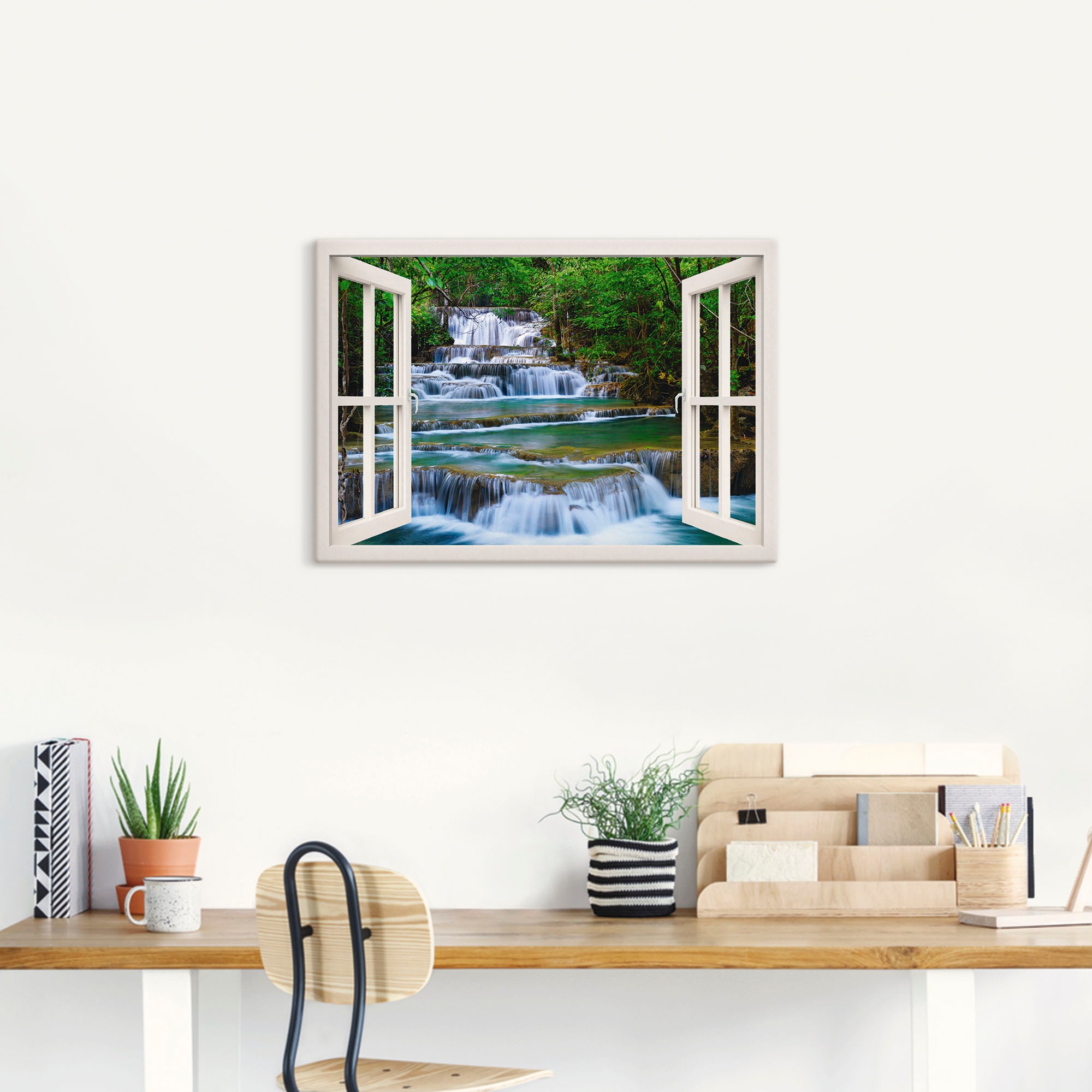 Artland Wandbild »Fensterblick Wasserfall in Kanchanaburi«, Fensterblick, (1 St.), als Leinwandbild, Poster, Wandaufkleber in verschied. Größen