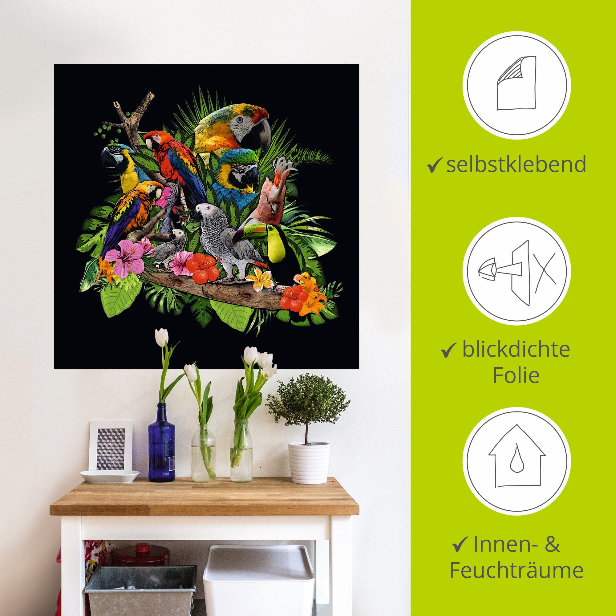 Artland Wandbild »Papageien Graupapagei Kakadu Dschungel«, Vögel, (1 St.), als Alubild, Outdoorbild, Leinwandbild, Poster, Wandaufkleber