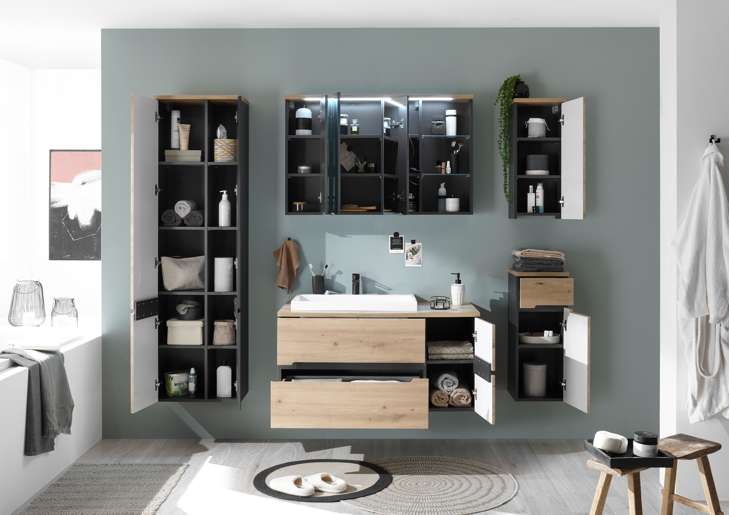 BASIC by Balculina Hängeschrank »Memphis, Badezimmerschrank BxHxT 30x70x23«, (1 St.), Breite 30 cm, Tür L/R montierbar, Softclose