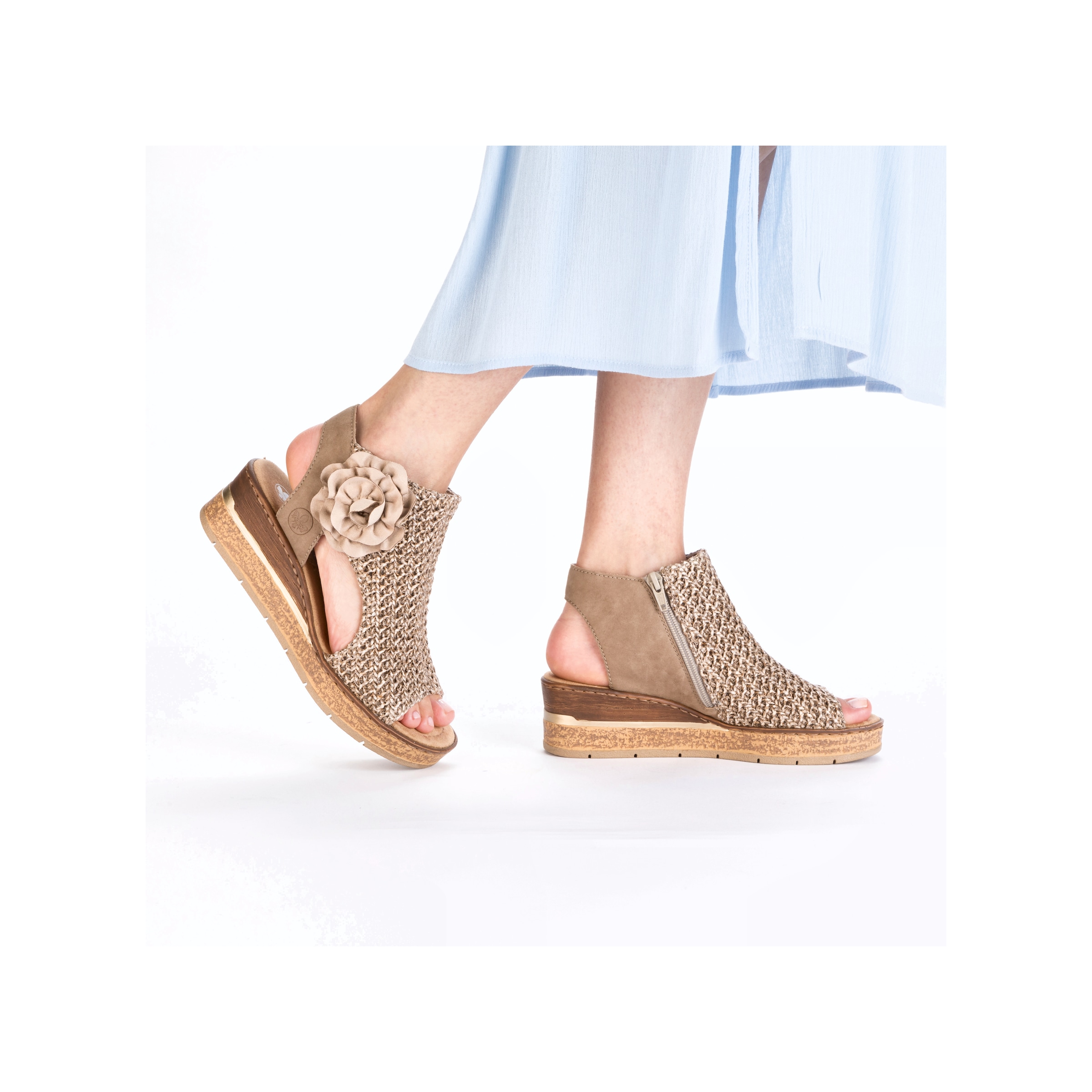 Rieker Schaftsandalette  Keilsandale, Sommerschuh, Plateausandalette mit Blüte