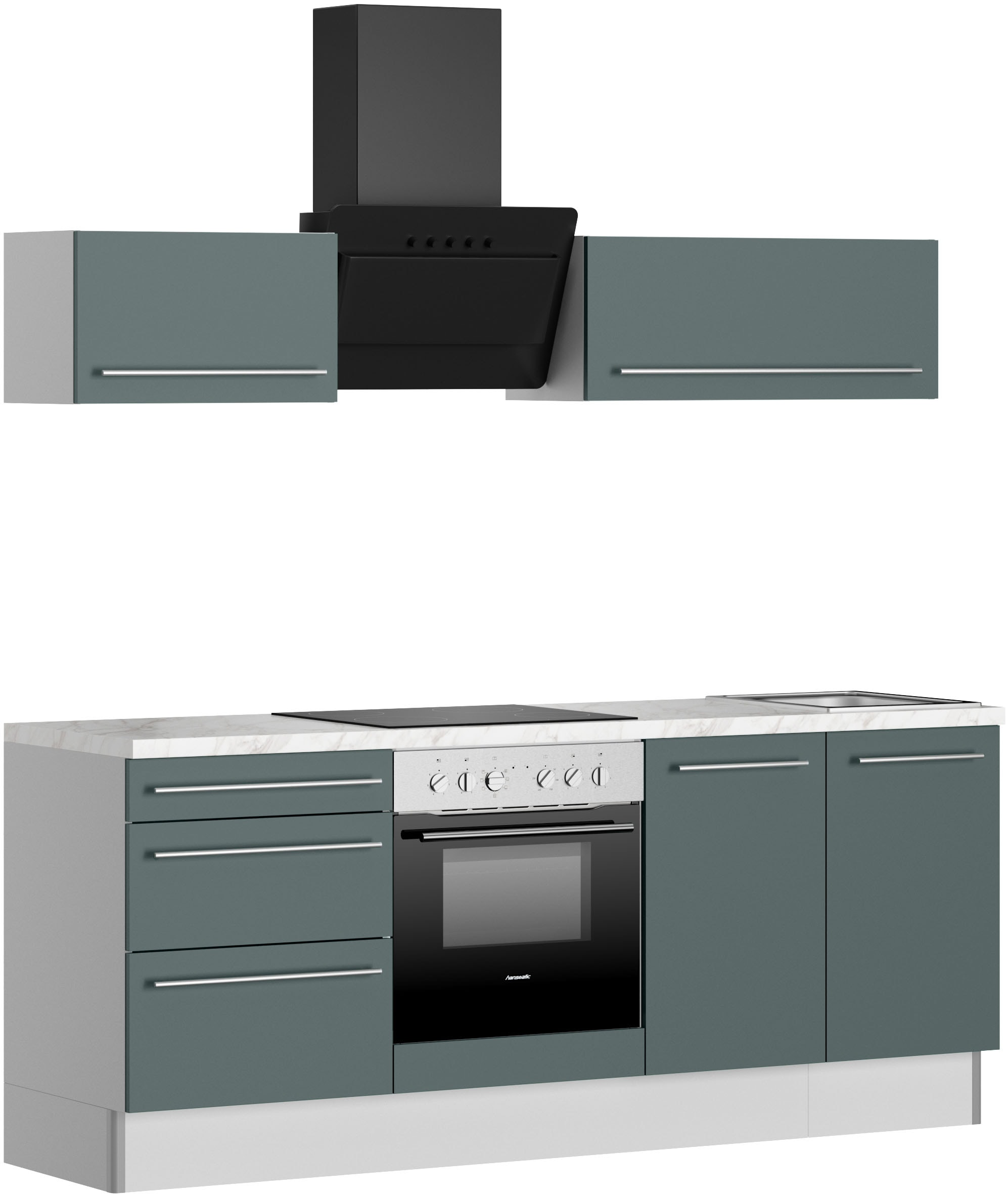 KOCHSTATION Küche »KS-Bern2« Breite 210 cm, wahlweise mit E-Geräten, mit Klapphängeschränken