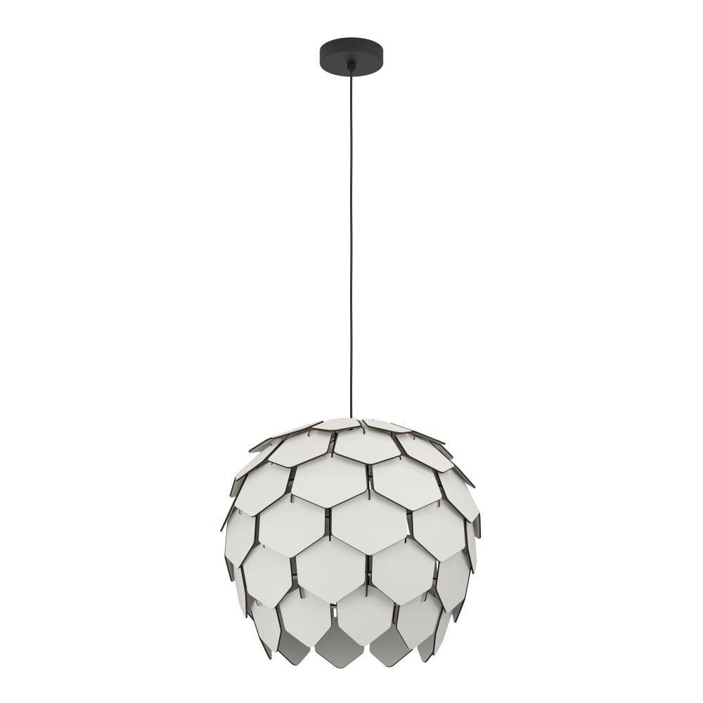 EGLO Hängeleuchte »MATTANZA«, 1 flammig, Leuchtmittel E27 | ohne Leuchtmittel, Pendelleuchte, Holz in Hellgrau und Metall in Schwarz, E27, Ø 50 cm