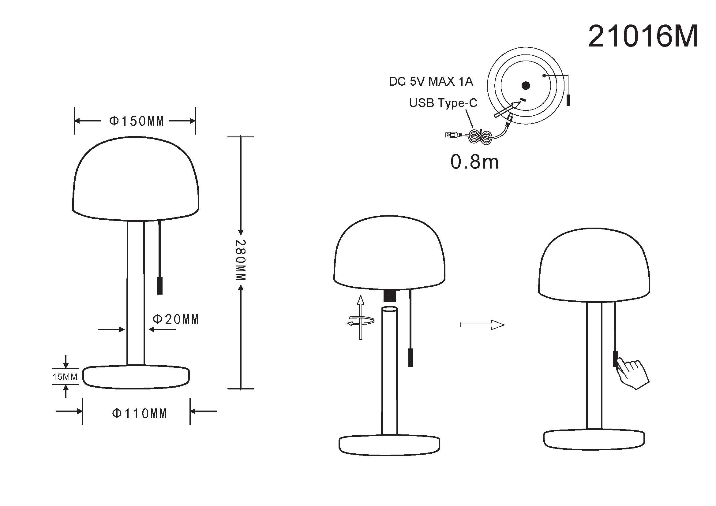 GLOBO LIGHTING LED Tischleuchte »NORMAN« LED-Modul 1 Stk. warmweiß - kaltweiß Akkutischleuchte auch für draußen, Zugschalter Kordel, Akkulampe