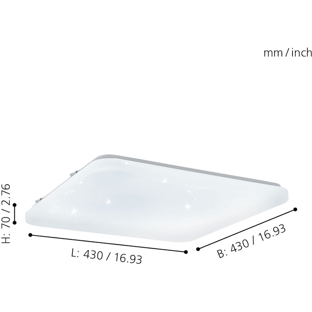 EGLO LED Deckenleuchte »FRANIA-S«, LED-Board, Warmweiß, weiß / L43 x H7 x B33 cm / inkl. 1 x LED-Platine (je 33W, 3600lm, 3000K) / Deckenlampe - Sternenhimmel - Lampe - Schlafzimmerlampe - Kinderzimmerlampe - Kinderzimmer - Schlafzimmer