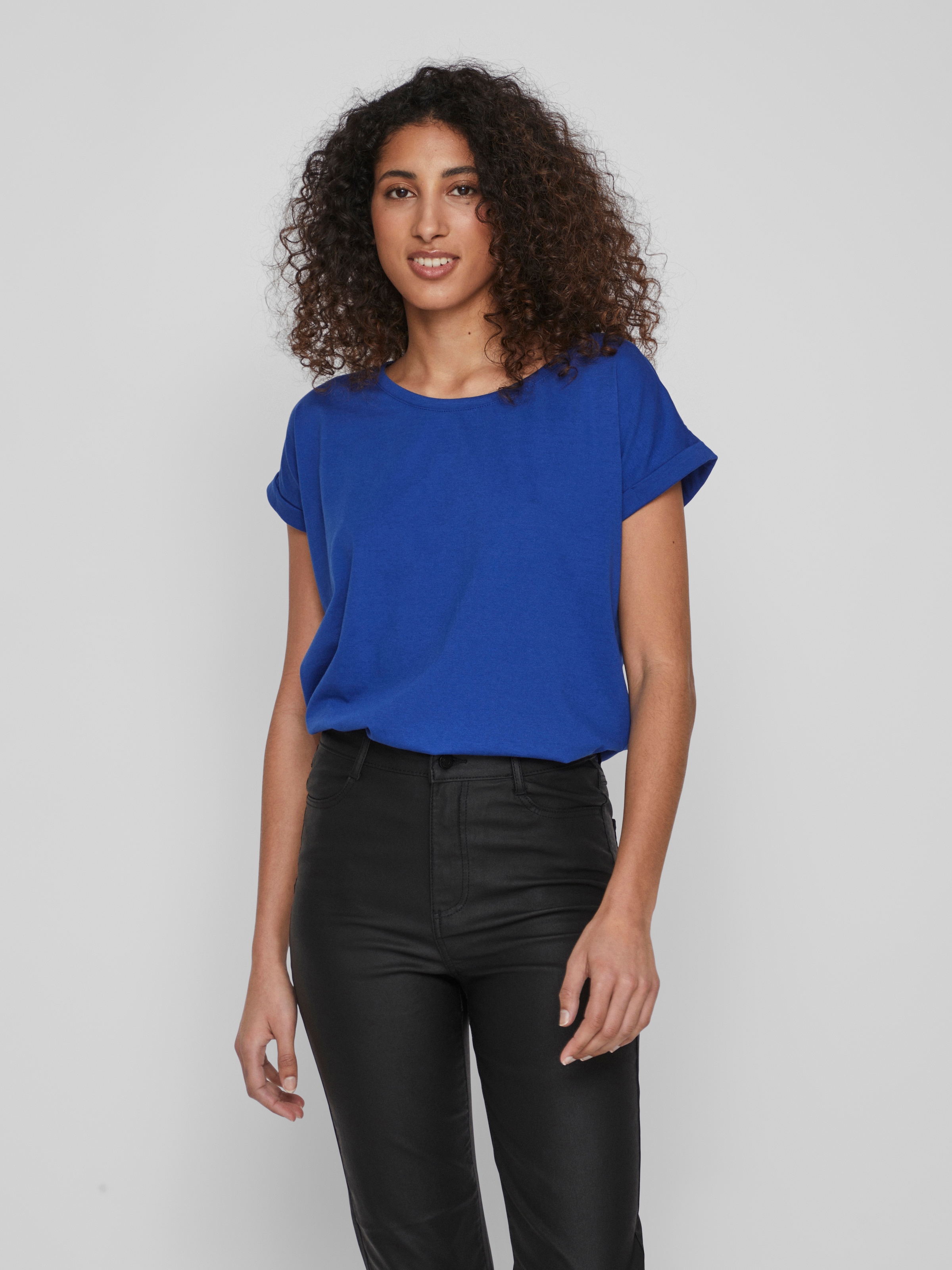 Vila Rundhalsshirt »VIDREAMERS NEW PURE T-SHIRT/SU-NOOS«, Basic Damen-T-Shirt mit Rundhalsausschnitt und umgeschlagenen Ärmeln