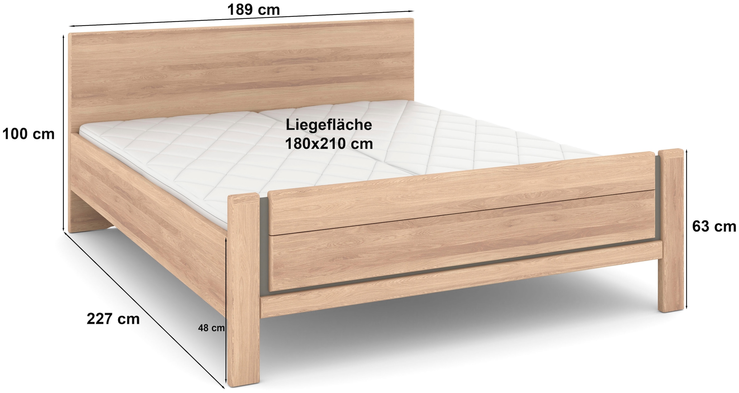Musterring Holzbett »Sorrent, Bettgestell, Bettrahmen, teilmassiv Eiche«, (MADE IN GERMANY), Eiche teilmassiv, Liegehöhenverstellung, Stollenfußteil