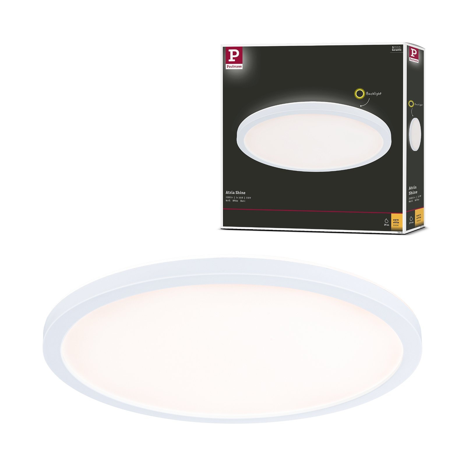 Paulmann LED Panel »Atria Shine IP44 rund 293mm 16W 1600lm 3000K«, 1 flammig, Backlight