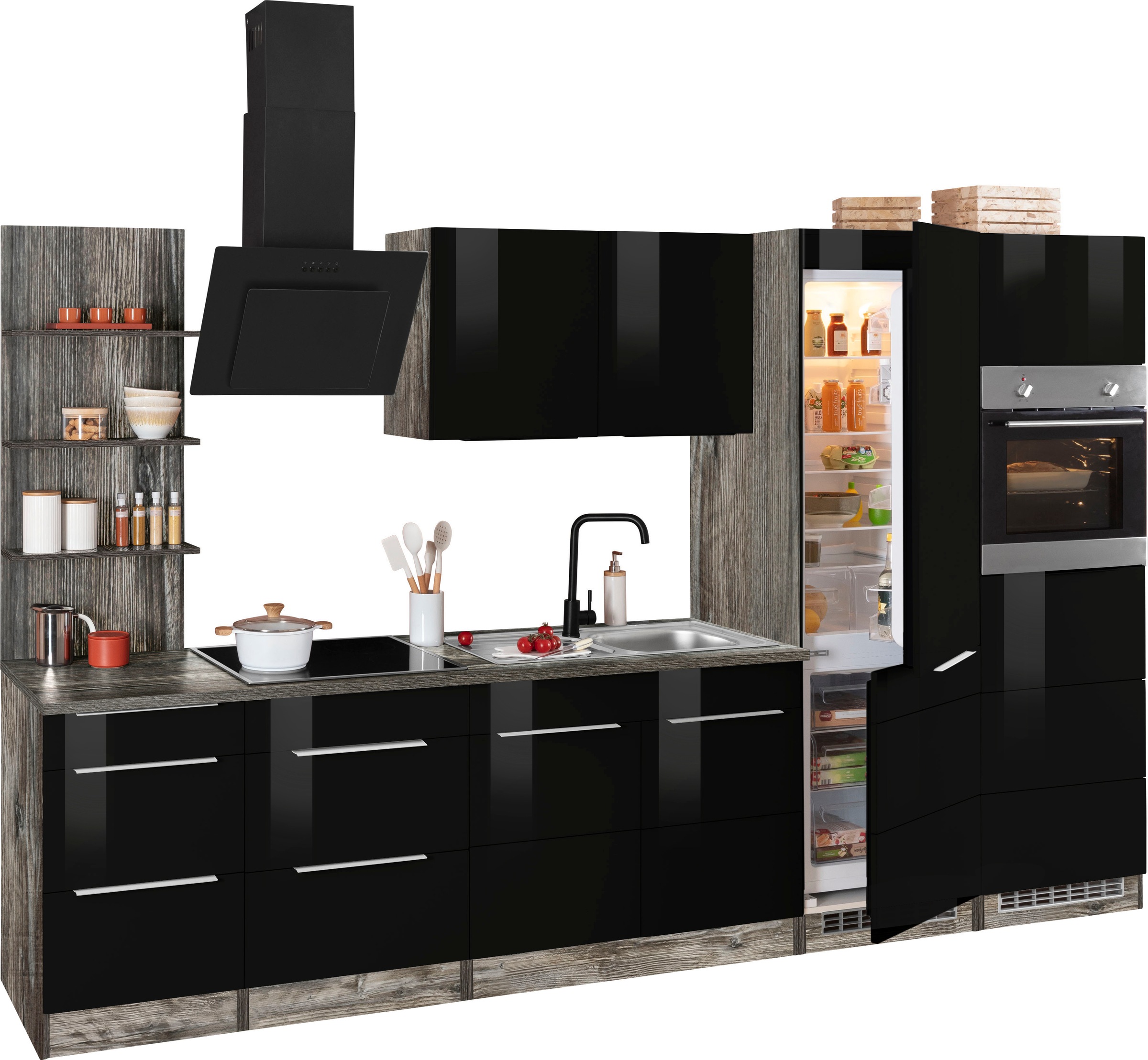 KOCHSTATION Küchenzeile »KS-Brindisi Breite 330 cm«, wahlweise mit E-Geräten und Induktion, mit MDF-Fronten und Regal