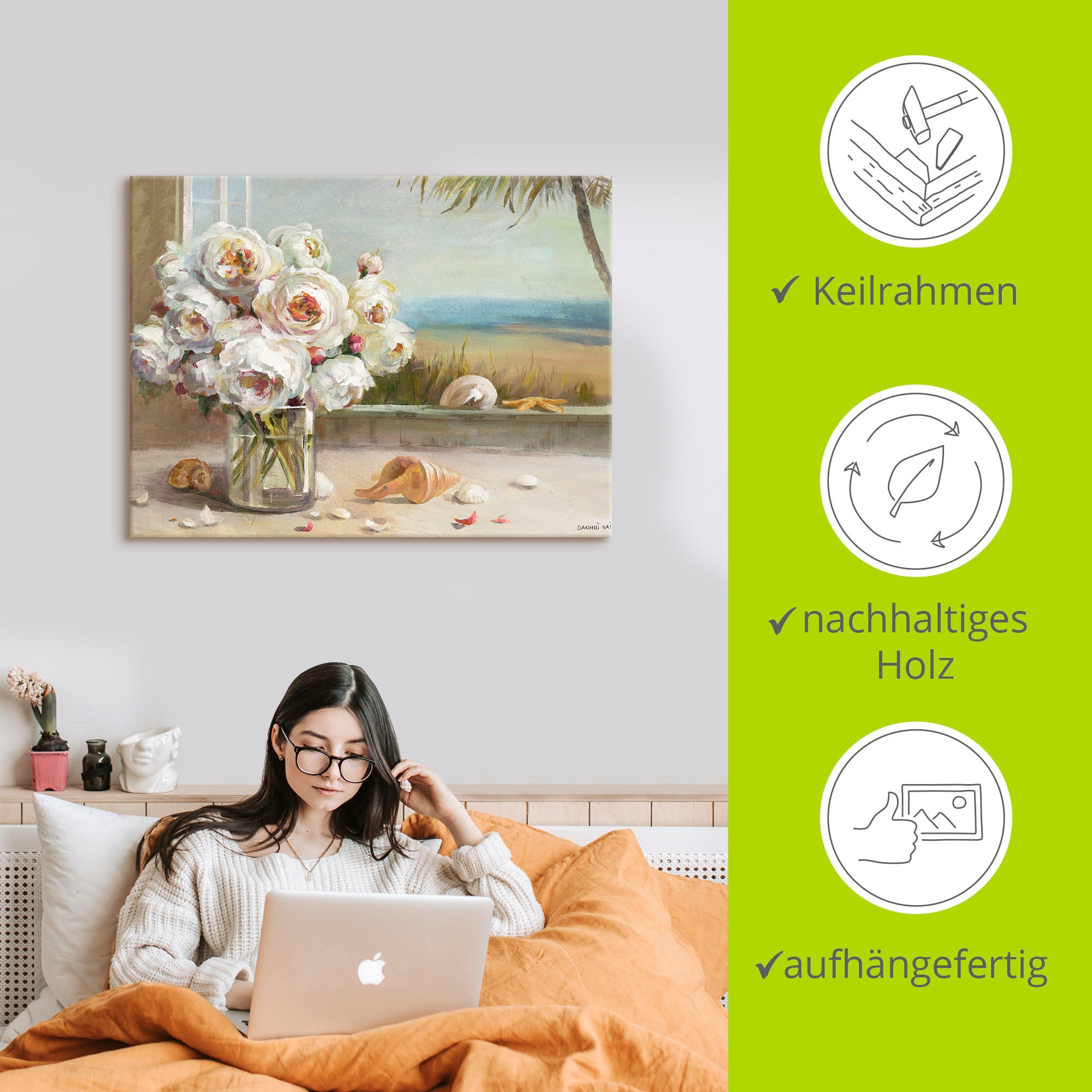 Artland Leinwandbild »Küsten Rosen II« Blumen 1 Stk. tlg. auf Holzrahmen gespannt