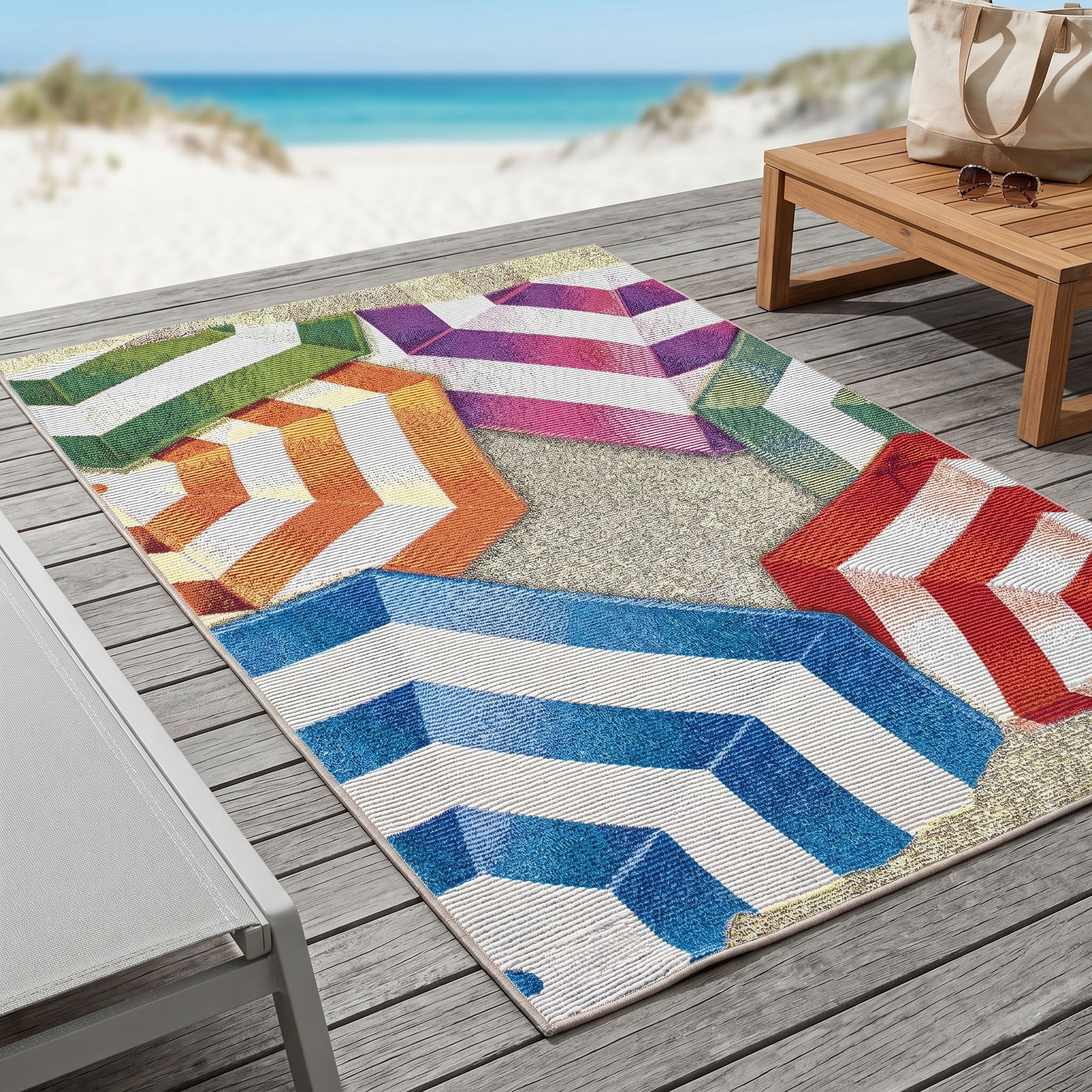 Sansibar Teppich »Rantum Beach SA-019« rechteckig 5 mm Höhe Flachgewebe, modernes Design, Sonnenschirme, In- und Outdoor geeignet
