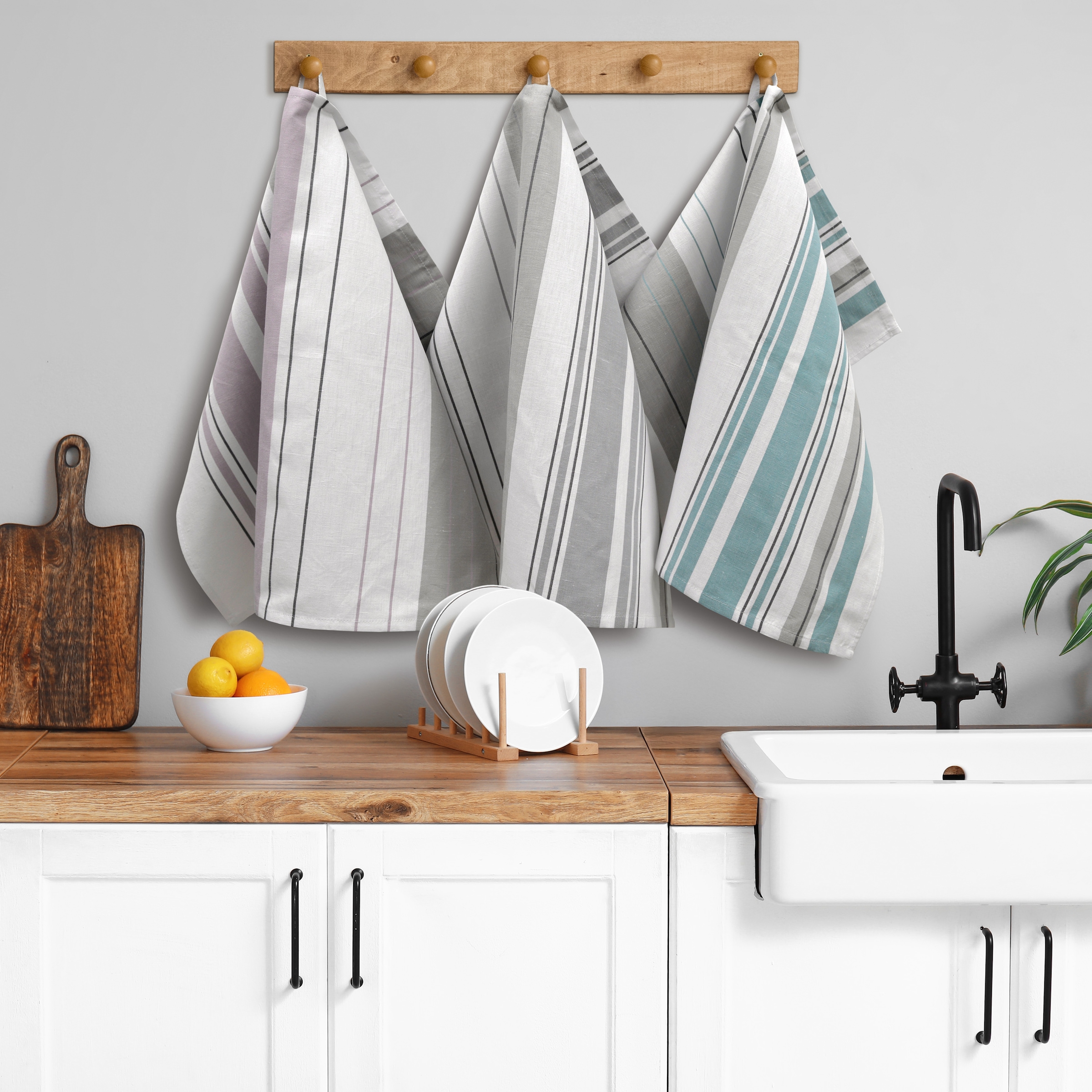 Dyckhoff Geschirrtuch »Streifenvielfalt«, (Set, 3 tlg., 1 x 3er Set (50 x 70 cm), Halbleinen, fusselarm