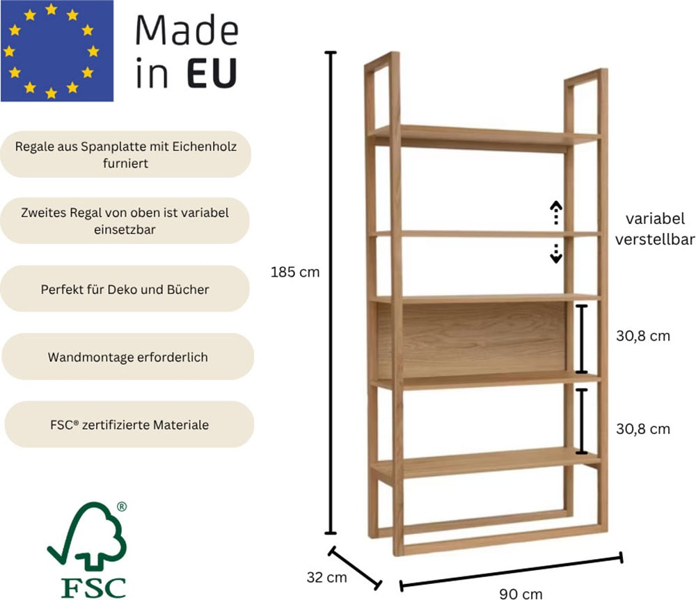 Woodman Bücherregal »New Est«, im skandinavischen Design, Gestell aus massiver Eiche