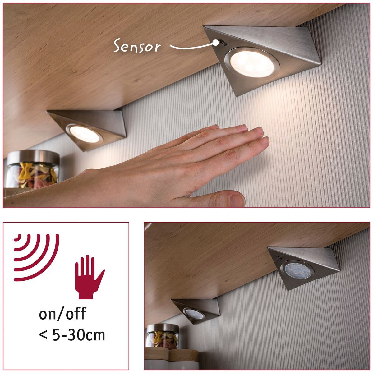 Paulmann Unterschrankleuchte »Möbel Aufbauleuchte LED mit Näherungssensor inkl. LED-Modul 3x2,8W«, 3 flammig, 3er-Set inkl. LED-Modul 3x2,8W