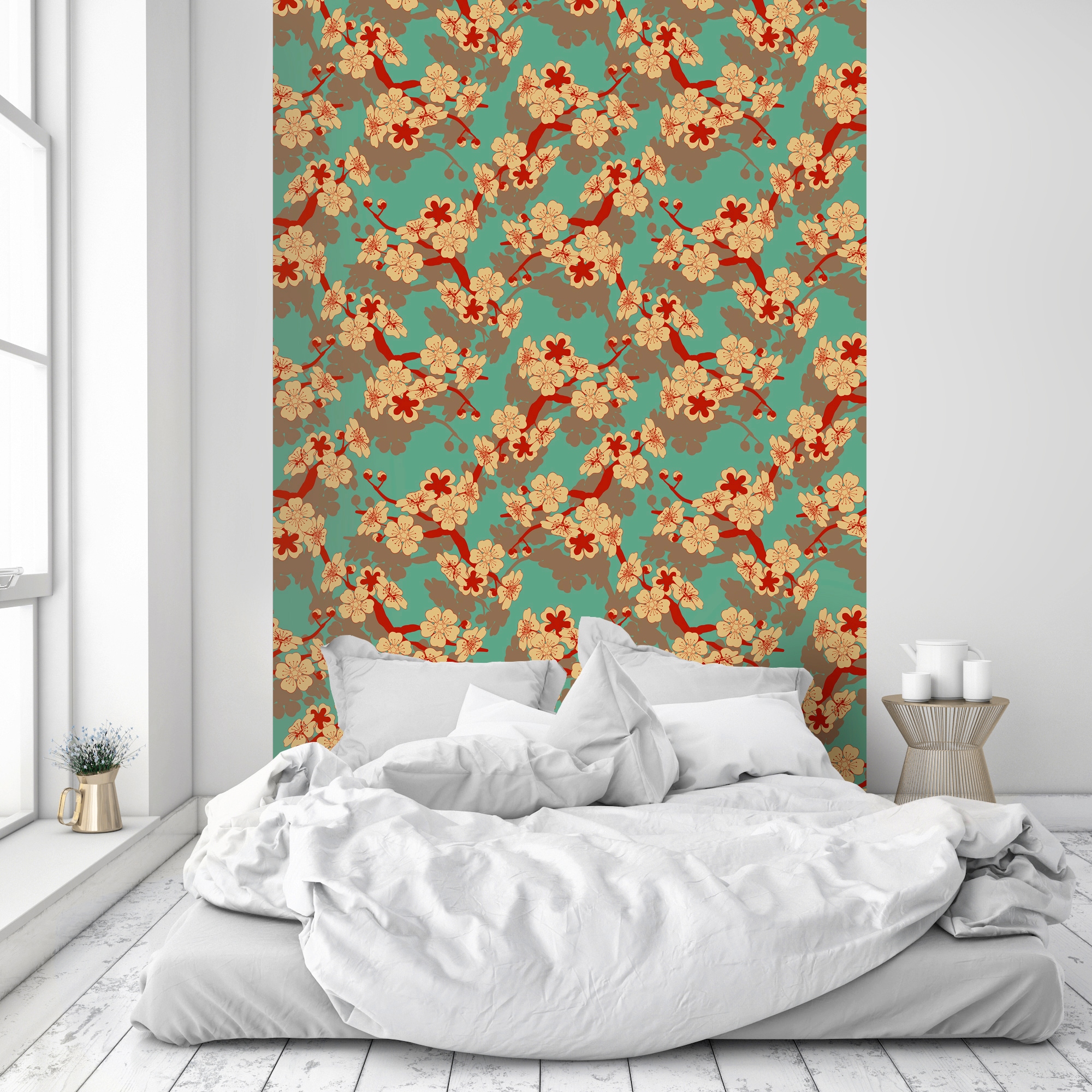 queence Vinyltapete »Nora« Motiv | bedruckt | botanisch | floral | gemustert | natürlich glatt 90x250cm, selbstklebend, kinderleichte Anbringung, , Sticker