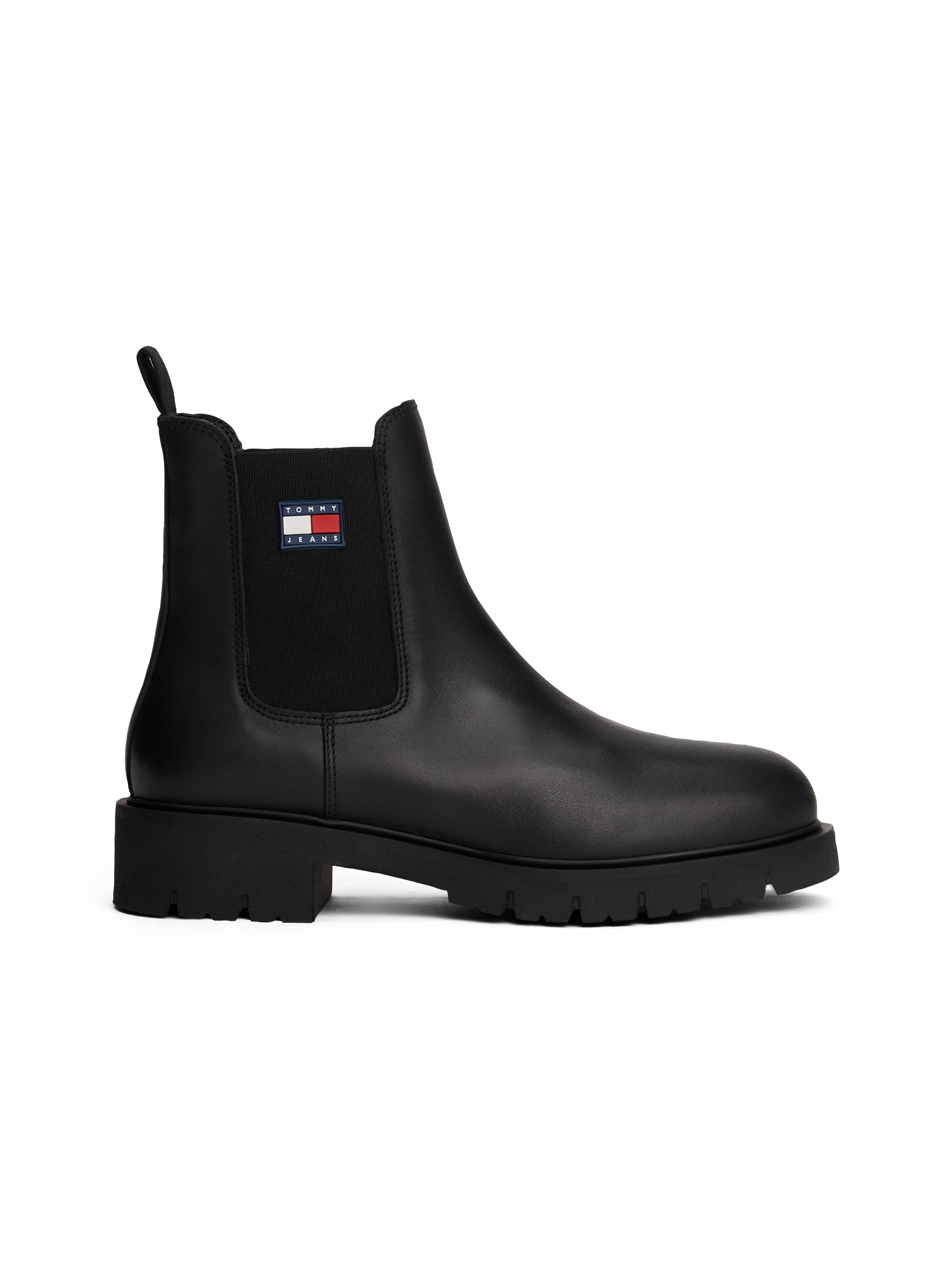 Tommy Jeans Chelseaboots »TJW CHELSEA LEATHER BOOT«  , Blockabsatz, Schlupfboots, Stiefelette mit typischer Logoflagge
