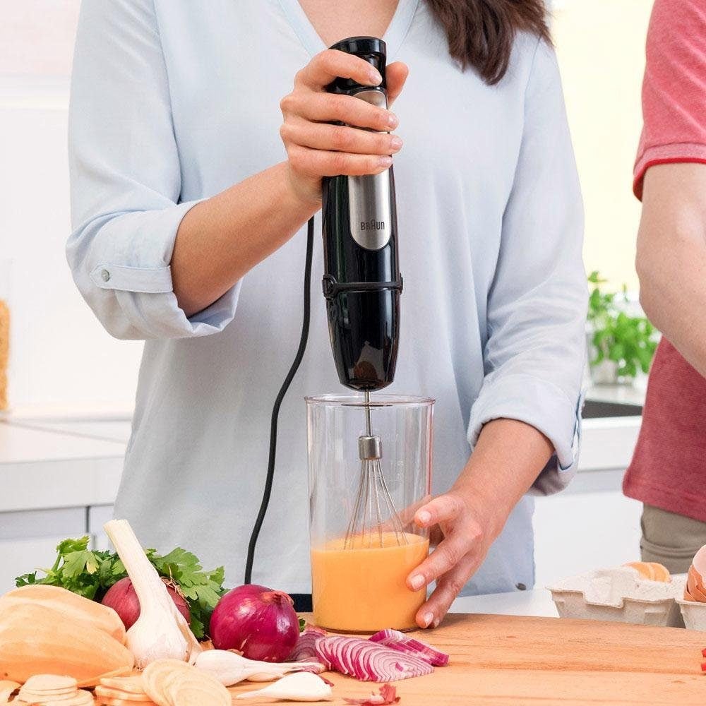 Braun Stabmixer »MultiQuick 7 MQ 7025X - 1000W, Stufenlosregulierbar, Dynamische Klinge« 1000 W Spritzschutz, Extra Mahlklinge, 350 ml Zerkleinerer, Schneebesen