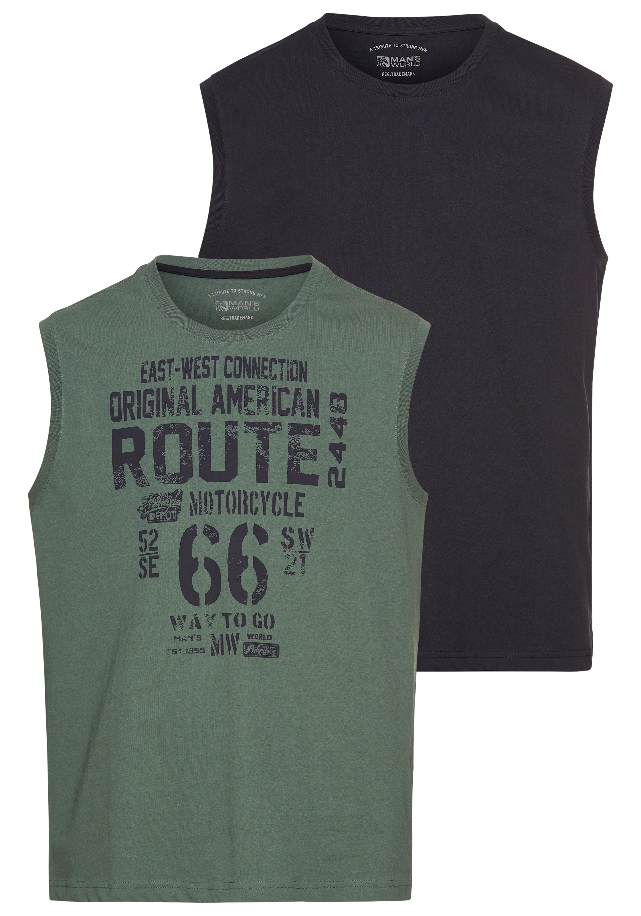 Man's World Muscleshirt, (2er-Pack), ärmellos, bedruckt, Rundhalsausschnitt, aus 100% Baumwolle
