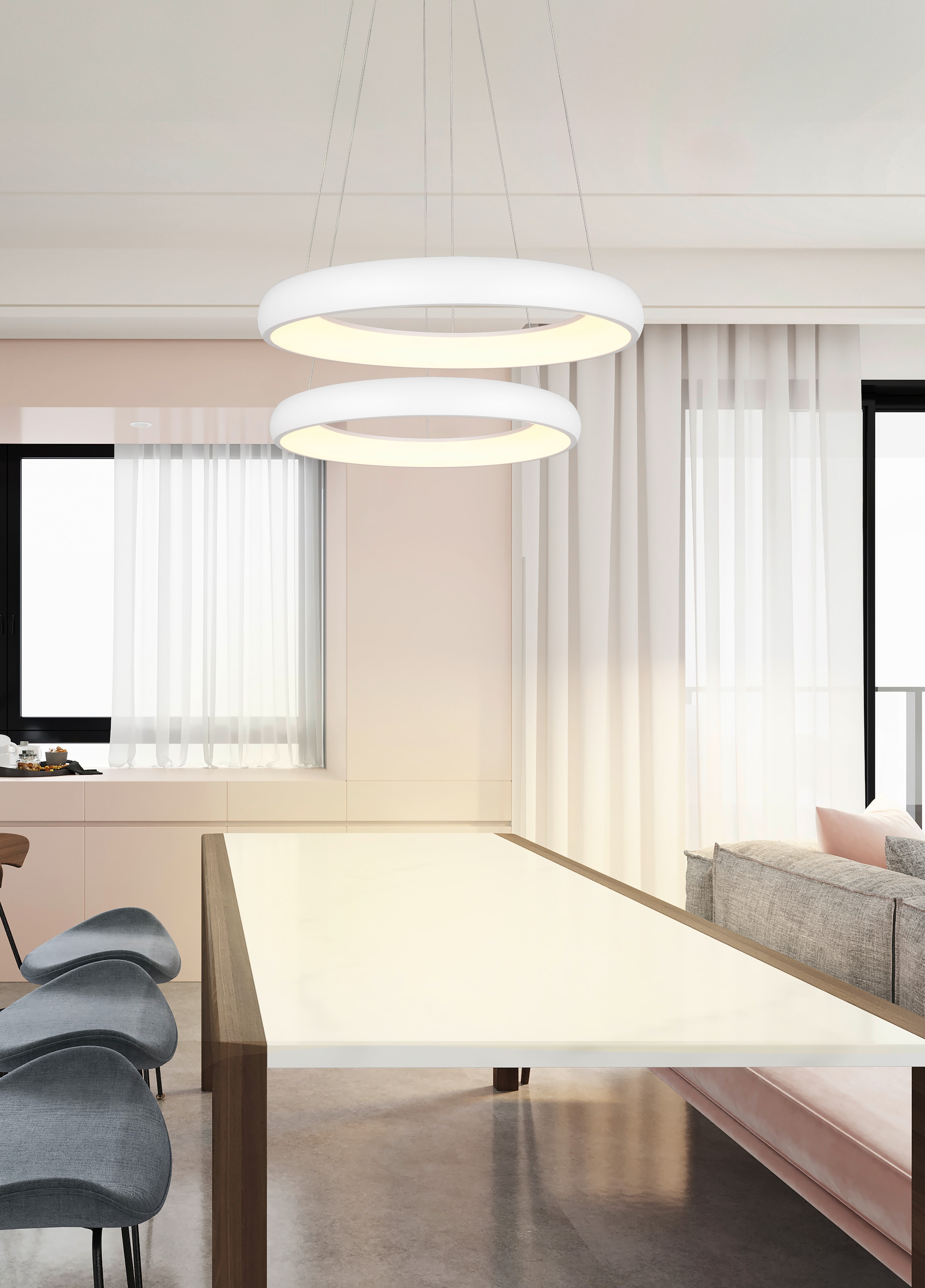 TRIO Leuchten LED Pendelleuchte »CARDONA, LED Ring Hängeleuchte, 3300 Lumen 29W, Lichtfarbe einstellbar« LED-Board 1 Stk. warmweiß - kaltweiß 2300/3000/4000K warmweiß bis kaltweiß, 3 Stufen dimmbar Höhe 150cm Ø46