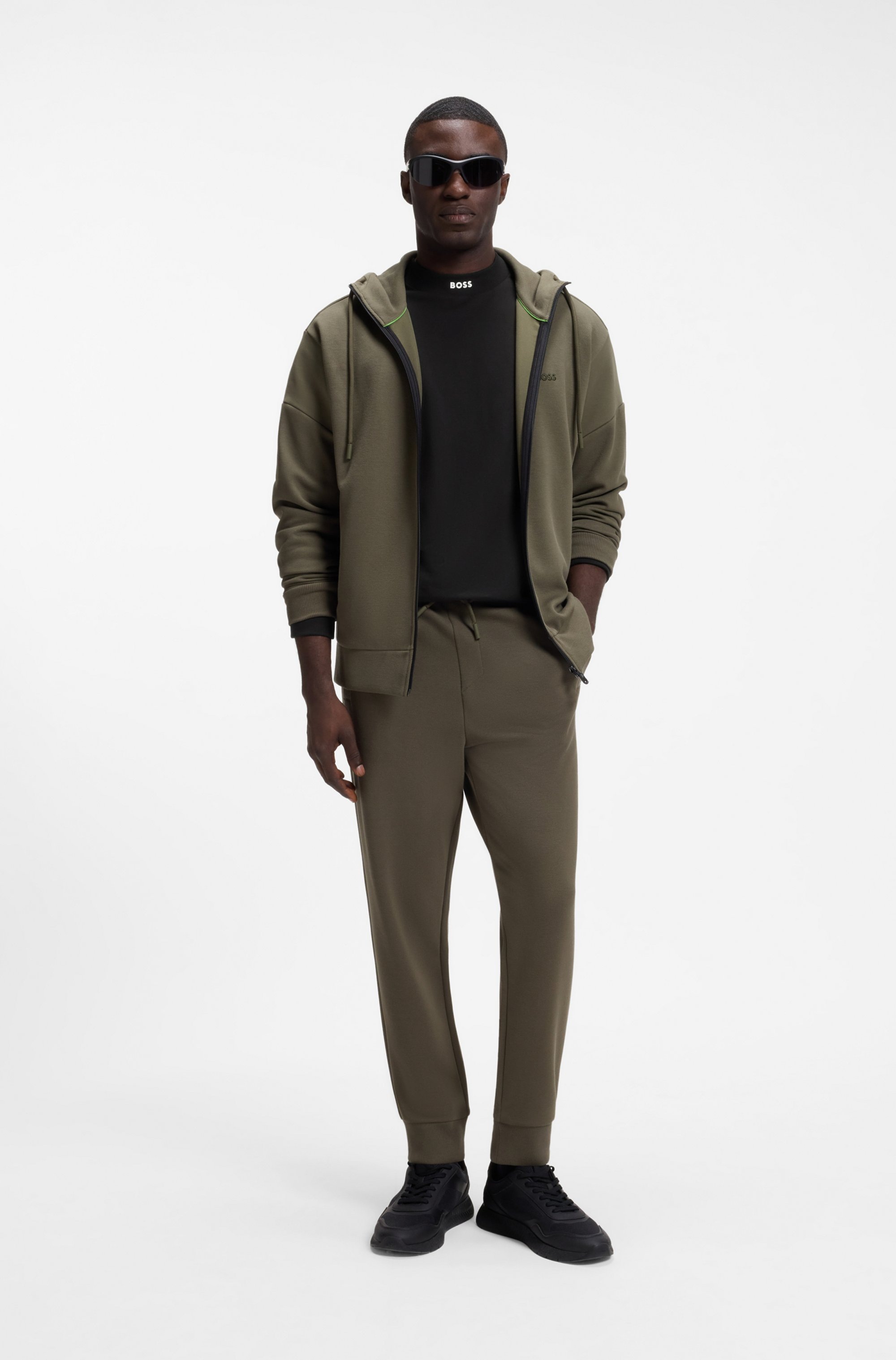 BOSS GREEN Langarmshirt Stretch Jersey Baumwolle, Relaxed Fit, Rundhalsausschnitt