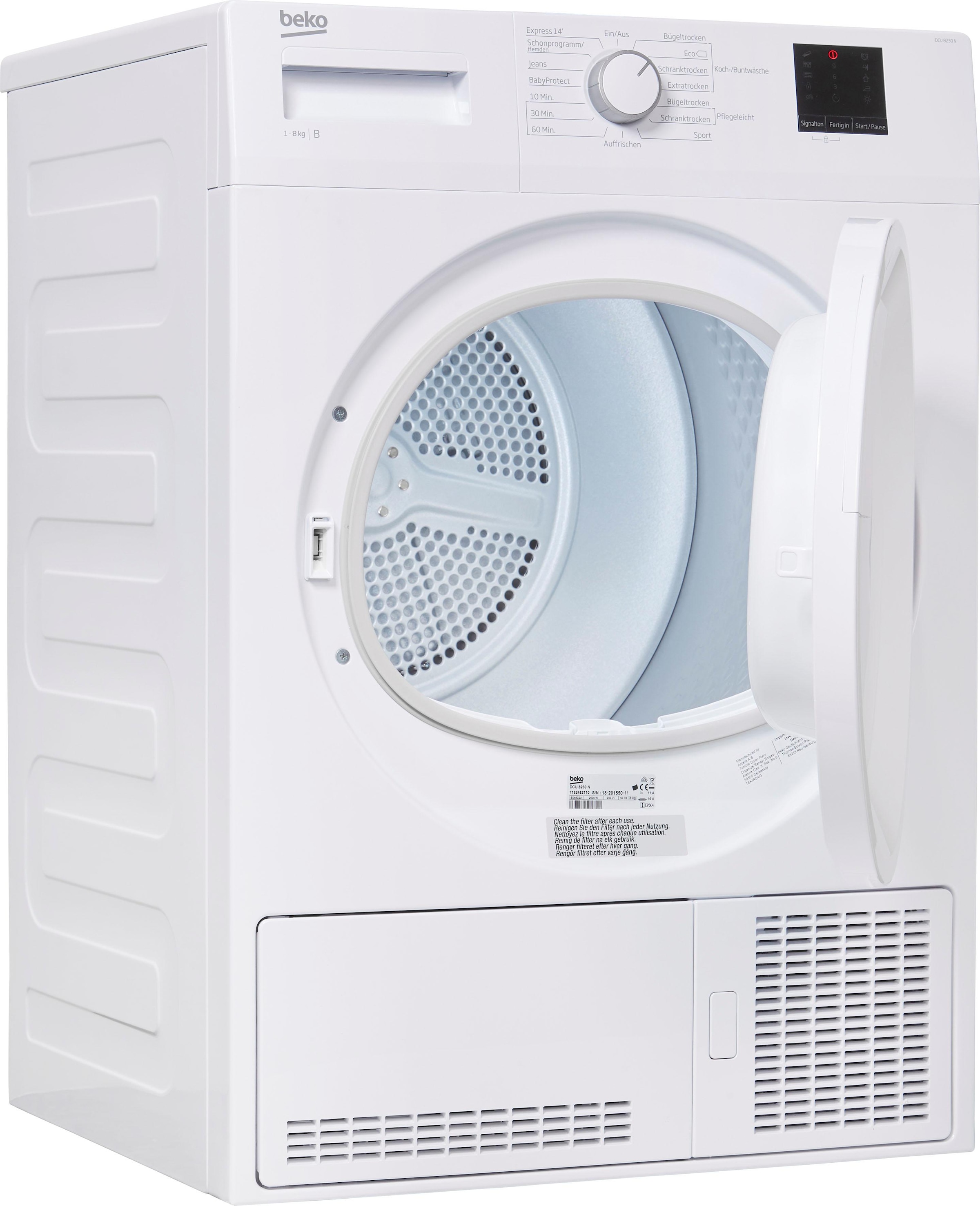 BEKO Kondenstrockner »DCU 8230 N«, 8 kg, Express-Programm, Aquawave-Schontrommel, LED-Display