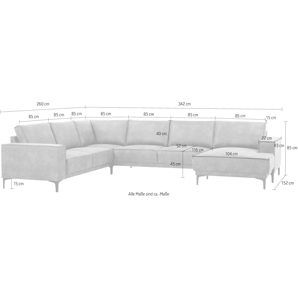 Places of Style Wohnlandschaft »OLAND XXL 342 cm, U-Form,«