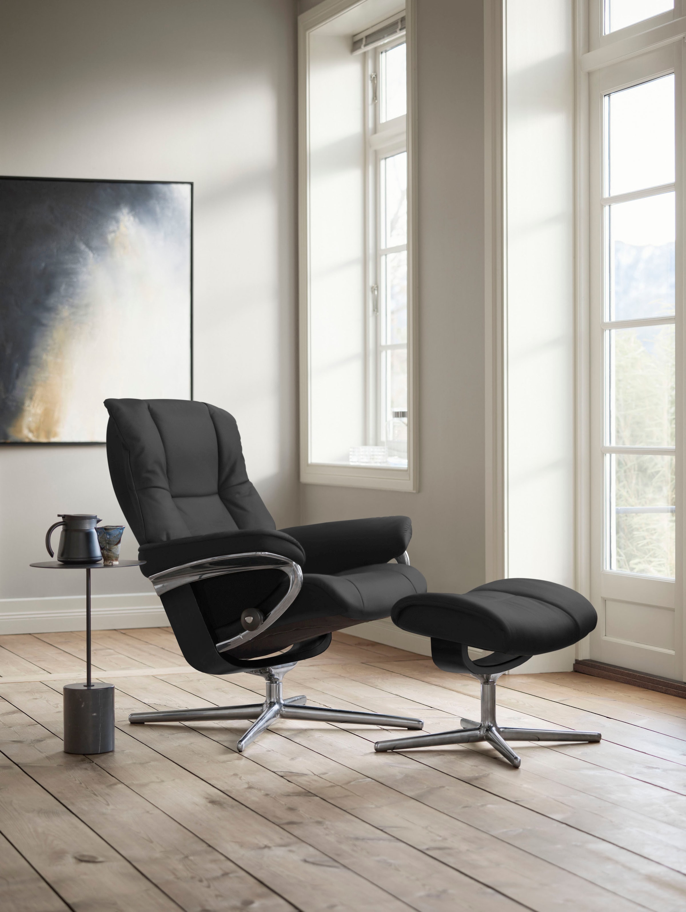Stressless® Relaxsessel »Mayfair«, (Set, Relaxsessel mit Hocker), mit Hocker, mit Cross Base, Größe S, M & L, Holzakzent Schwarz