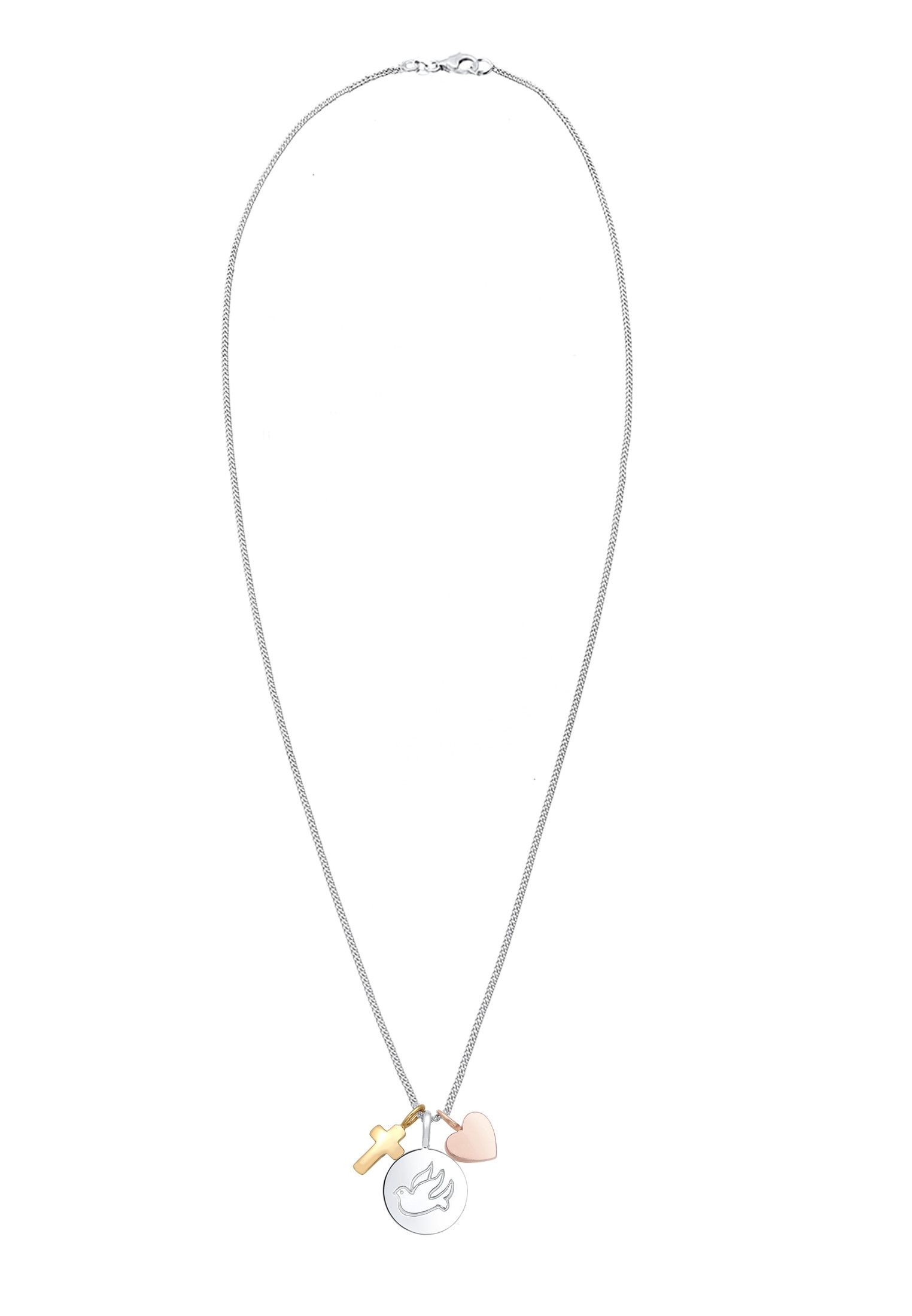 Elli Kette mit Anhänger »Halskette Kreuz Herz Taube Religion 925 Sterling Silber vergoldet«