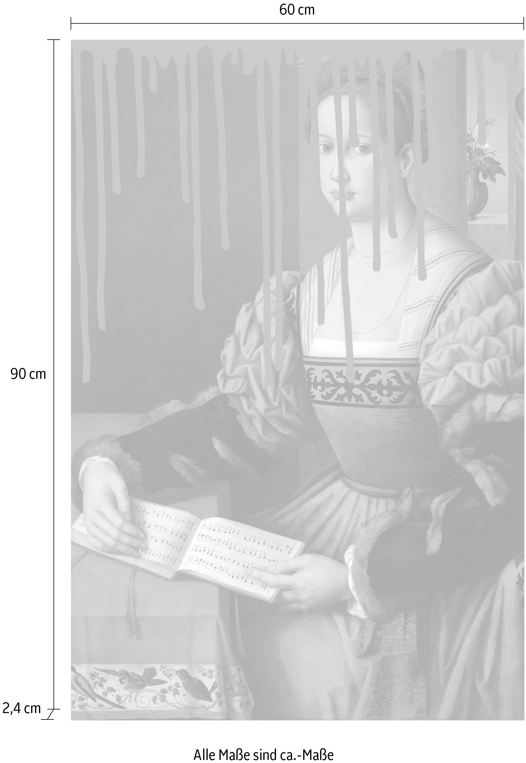 queence Acrylglasbild »Frau mit Buch mit Farbklecks«, Kunst-Gemälde-Frau-Bilder von Frauen-Historische Persönlichkeiten-Formen, Fine Art-Print in Galeriequalität