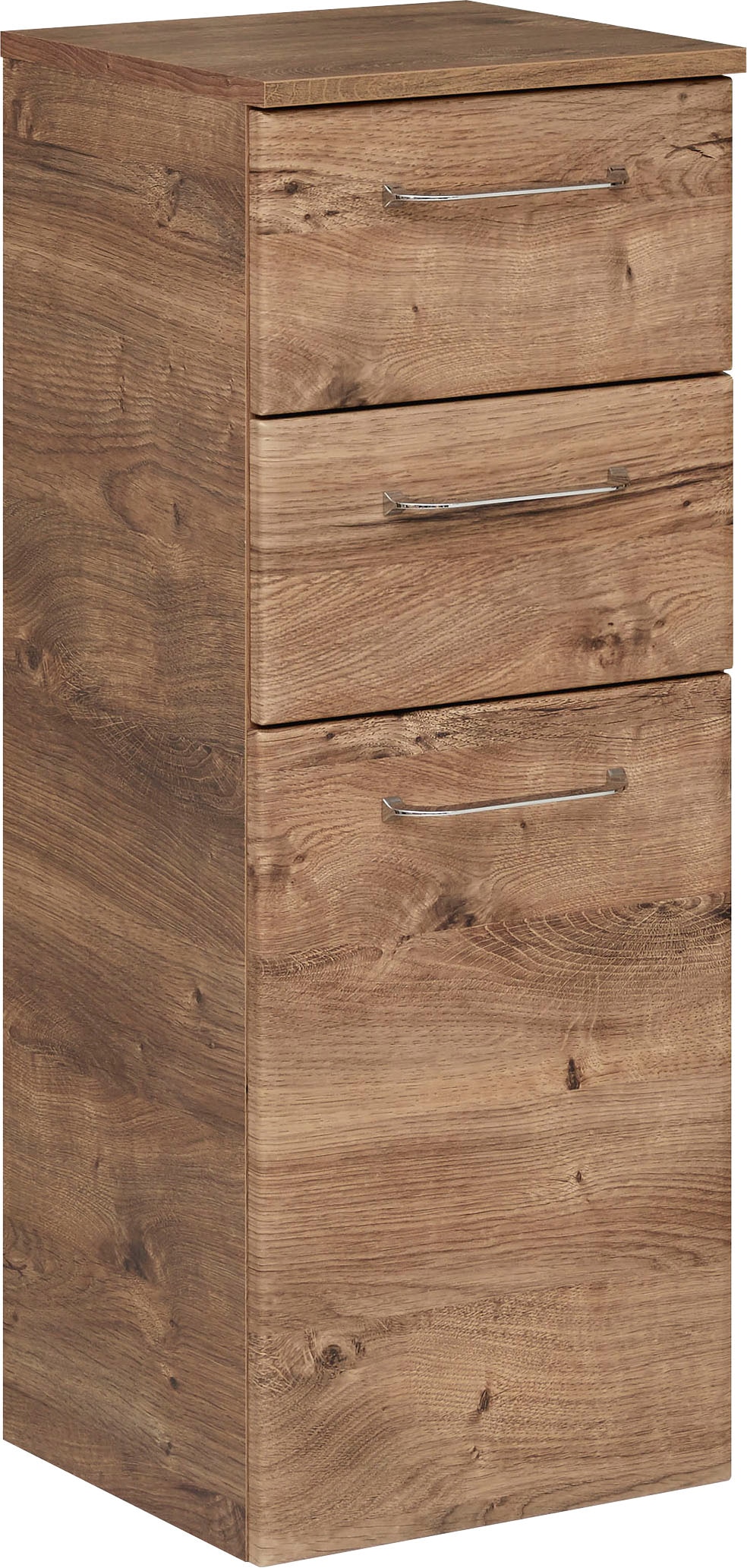 Saphir Unterschrank »Quickset Badschrank mit 1 Tür und 2 Schubladen, 35 cm breit«, Badezimmer-Unterschrank inkl. Türdämpfer, Griffe in Chrom Glanz